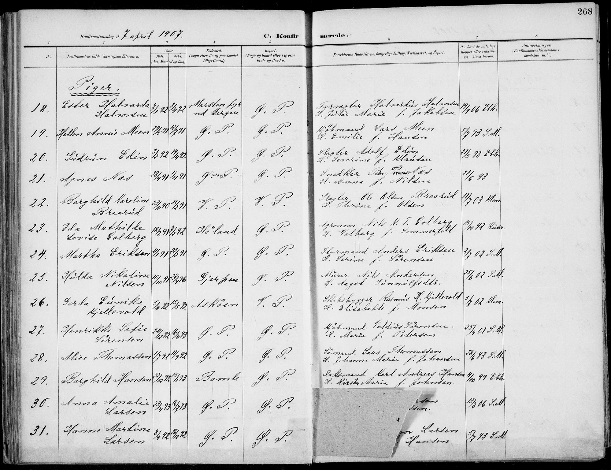 Porsgrunn kirkebøker , AV/SAKO-A-104/F/Fa/L0011: Parish register (official) no. 11, 1895-1919, p. 268