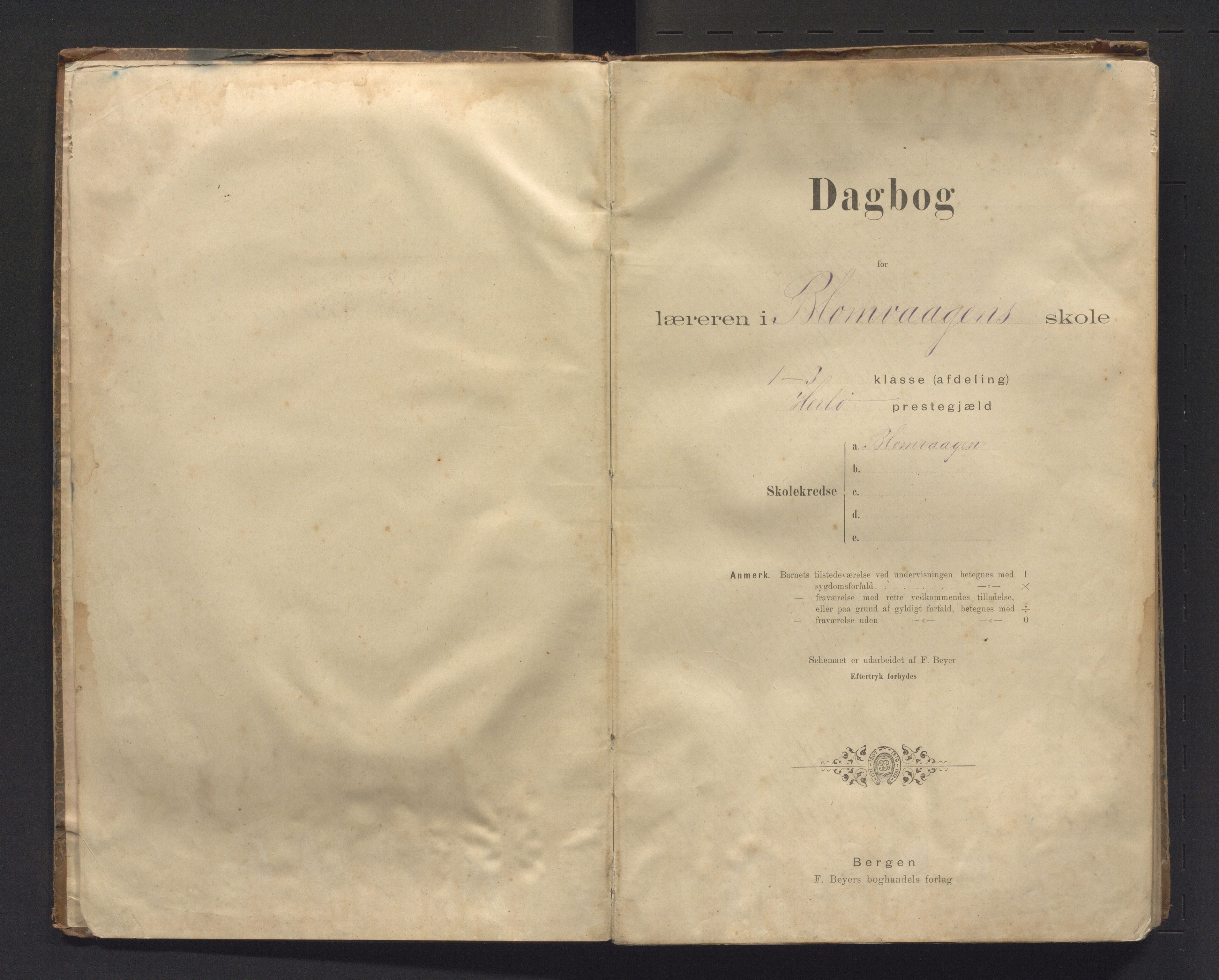 Herdla kommune. Barneskulane, IKAH/1258-231/G/Ga/L0017: Dagbok for Blomvågen skule, 1900-1915