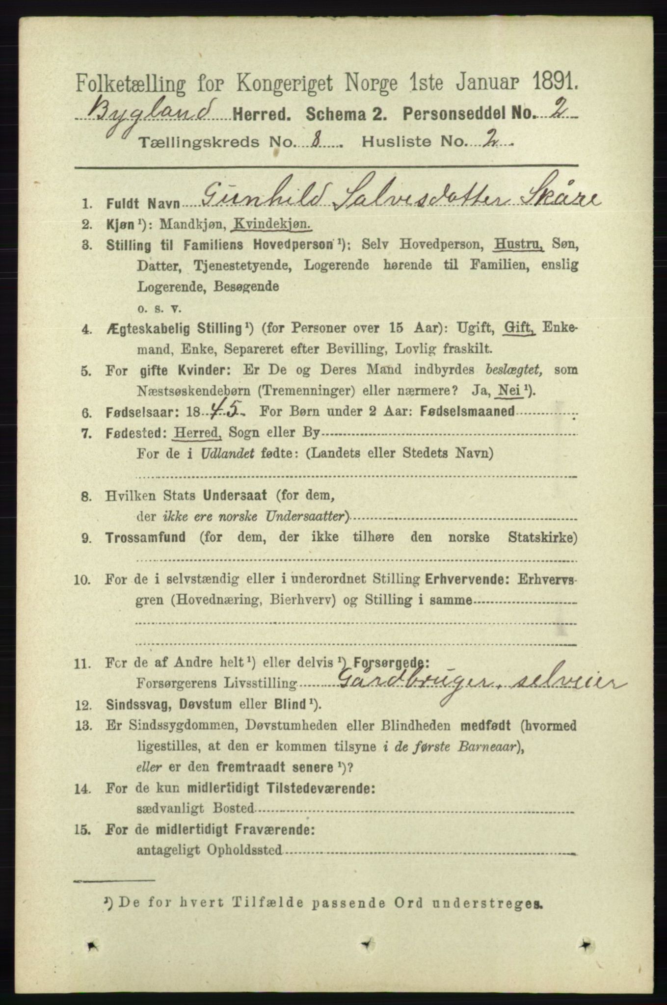 RA, 1891 census for 0938 Bygland, 1891, p. 1920