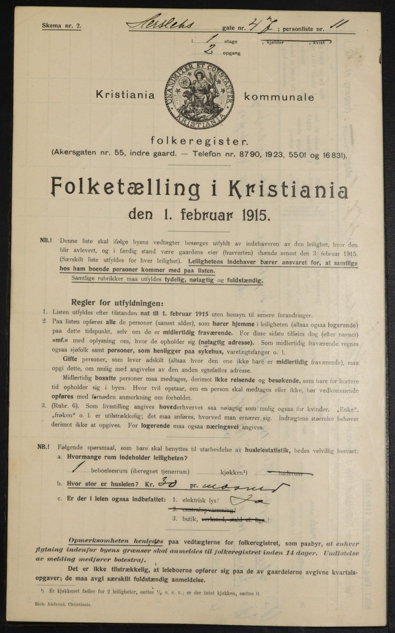 OBA, Municipal Census 1915 for Kristiania, 1915, p. 39433