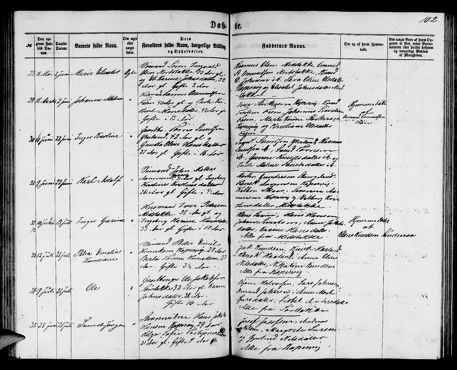 Avaldsnes sokneprestkontor, SAST/A -101851/H/Ha/Hab/L0004: Parish register (copy) no. B 4, 1861-1876, p. 102