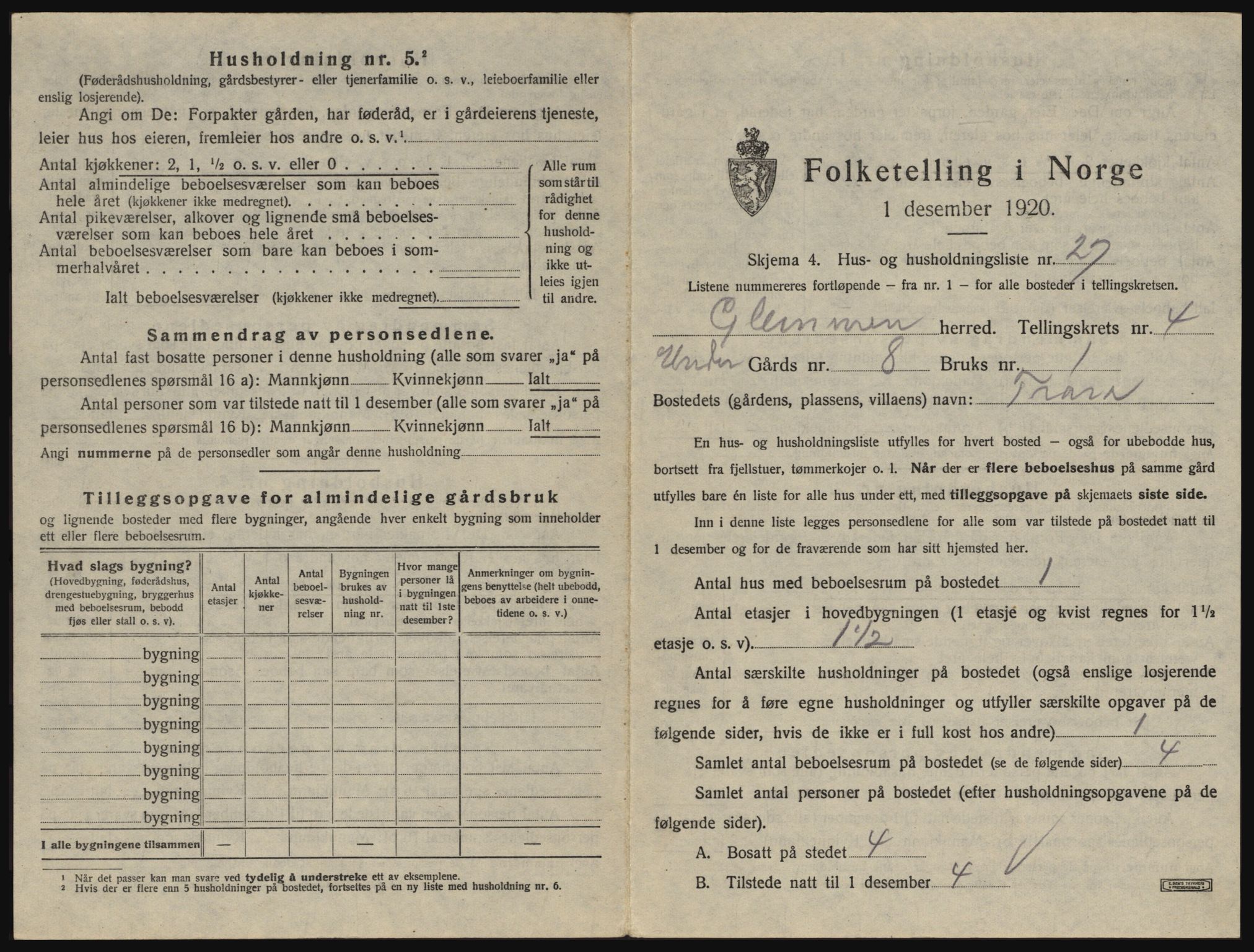 SAO, 1920 census for Glemmen, 1920, p. 1241