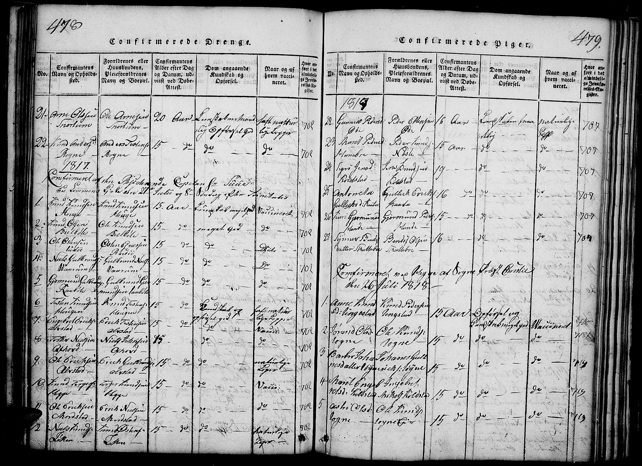 Slidre prestekontor, SAH/PREST-134/H/Ha/Haa/L0002: Parish register (official) no. 2, 1814-1830, p. 478-479