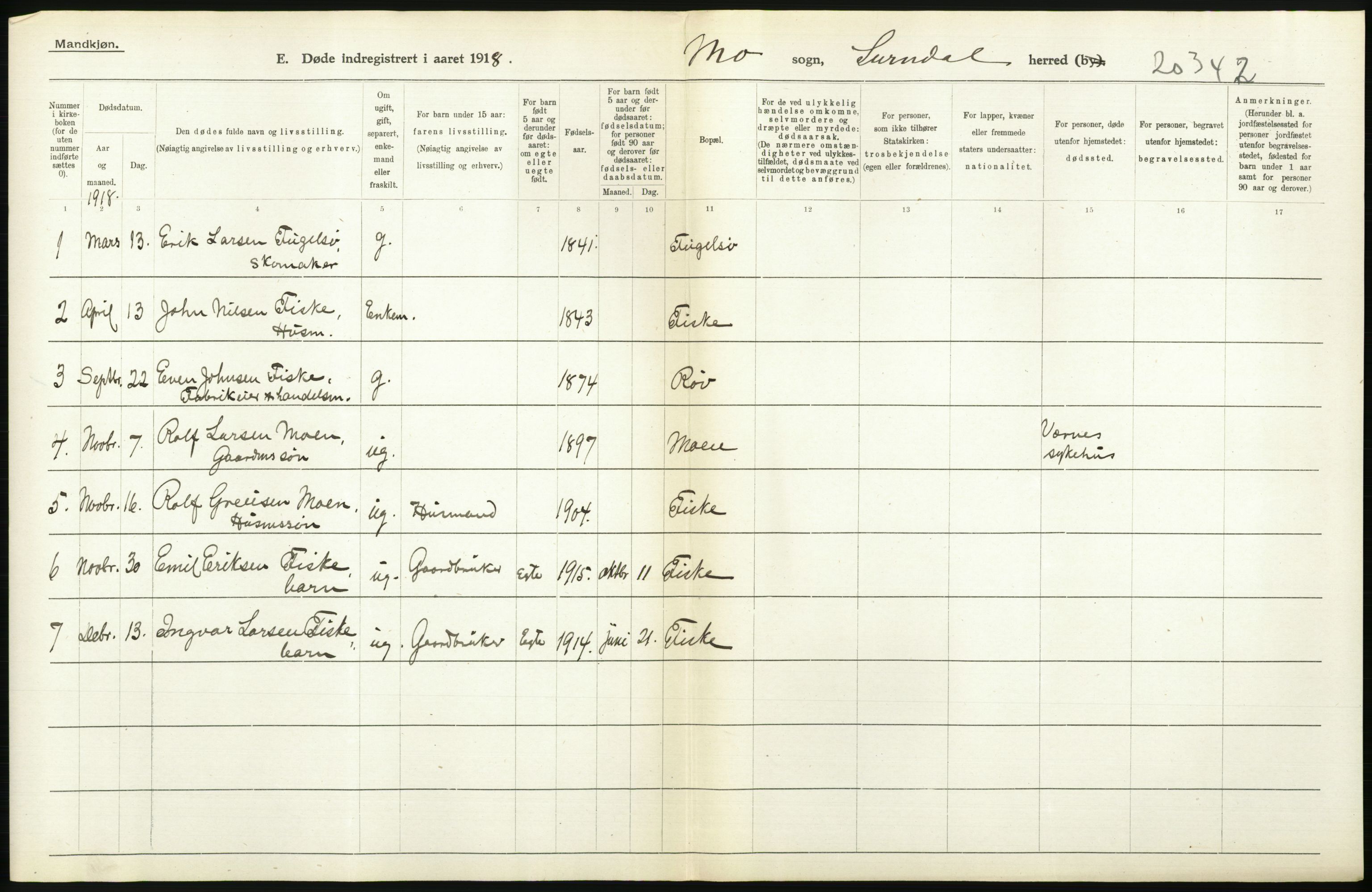 Statistisk sentralbyrå, Sosiodemografiske emner, Befolkning, RA/S-2228/D/Df/Dfb/Dfbh/L0045: Møre fylke: Døde. Bygder og byer., 1918, p. 530