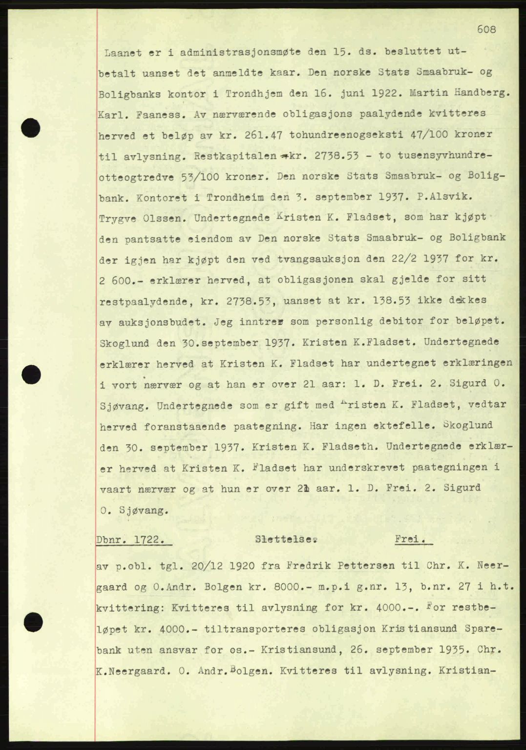 Nordmøre sorenskriveri, AV/SAT-A-4132/1/2/2Ca: Mortgage book no. C80, 1936-1939, Diary no: : 1722/1938