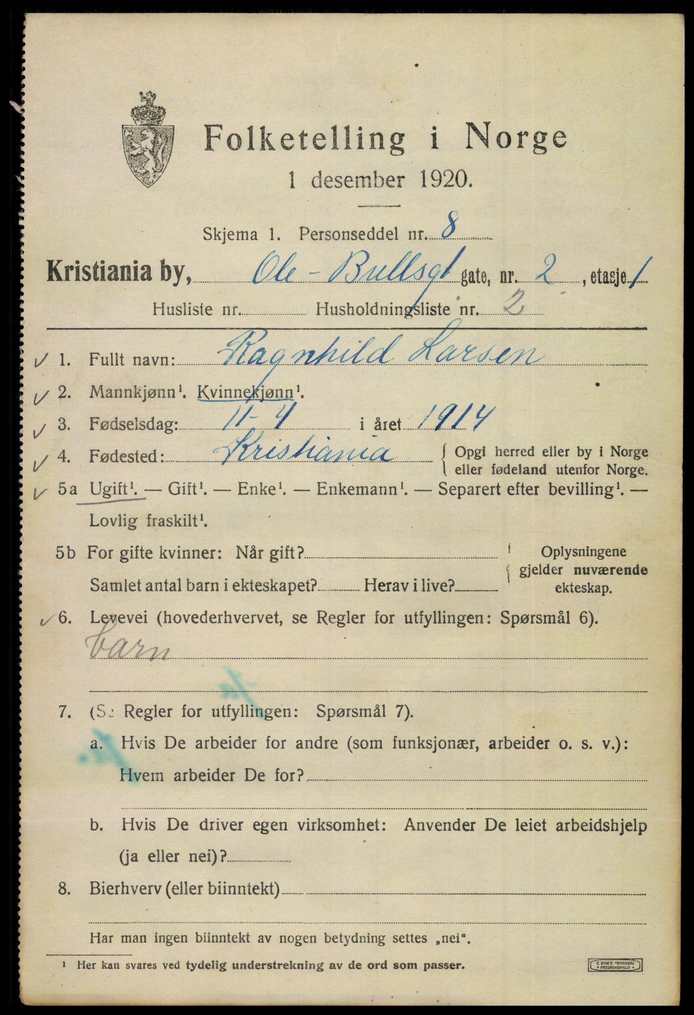 SAO, 1920 census for Kristiania, 1920, p. 432897