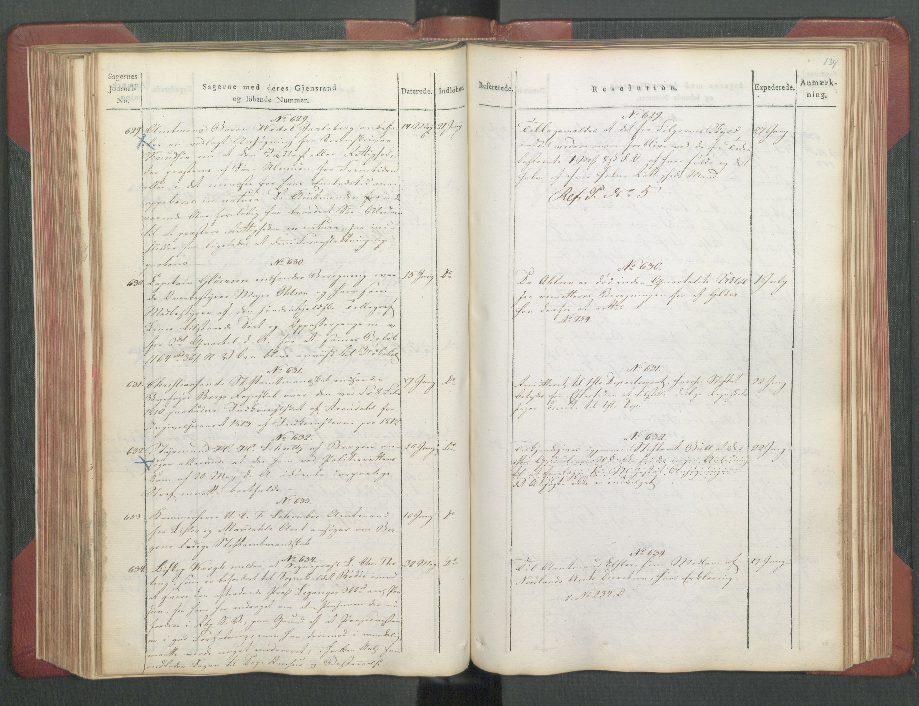 Departementene i 1814, AV/RA-S-3899/Fb/L0029: Journal A 1-900 (ekstraktprotokoll), 1814, p. 134