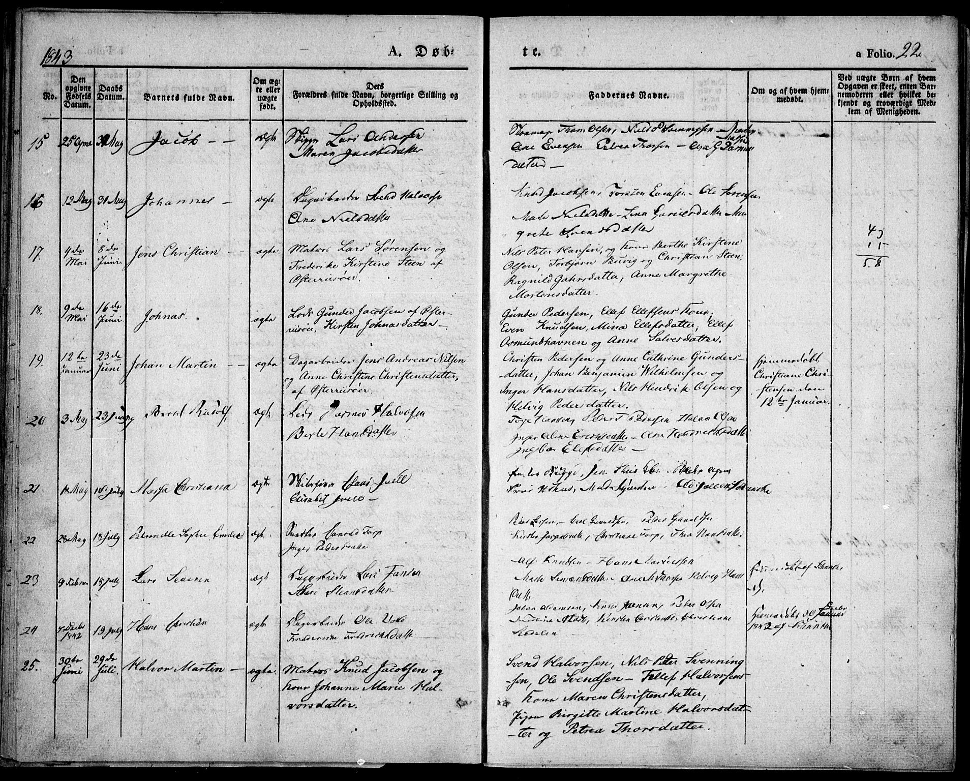 Risør sokneprestkontor, SAK/1111-0035/F/Fa/L0003: Parish register (official) no. A 3, 1838-1864, p. 22