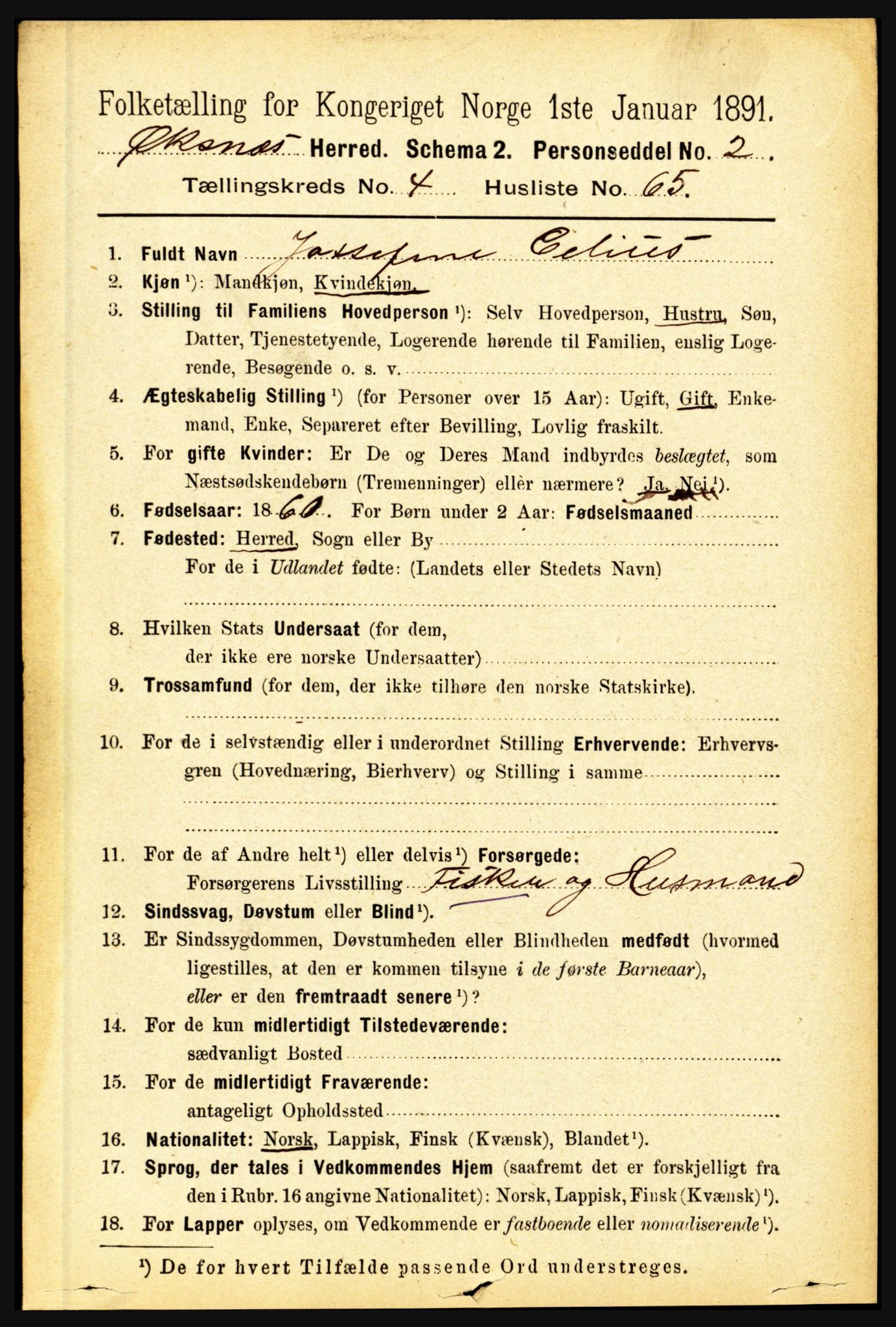 RA, 1891 census for 1868 Øksnes, 1891, p. 2162