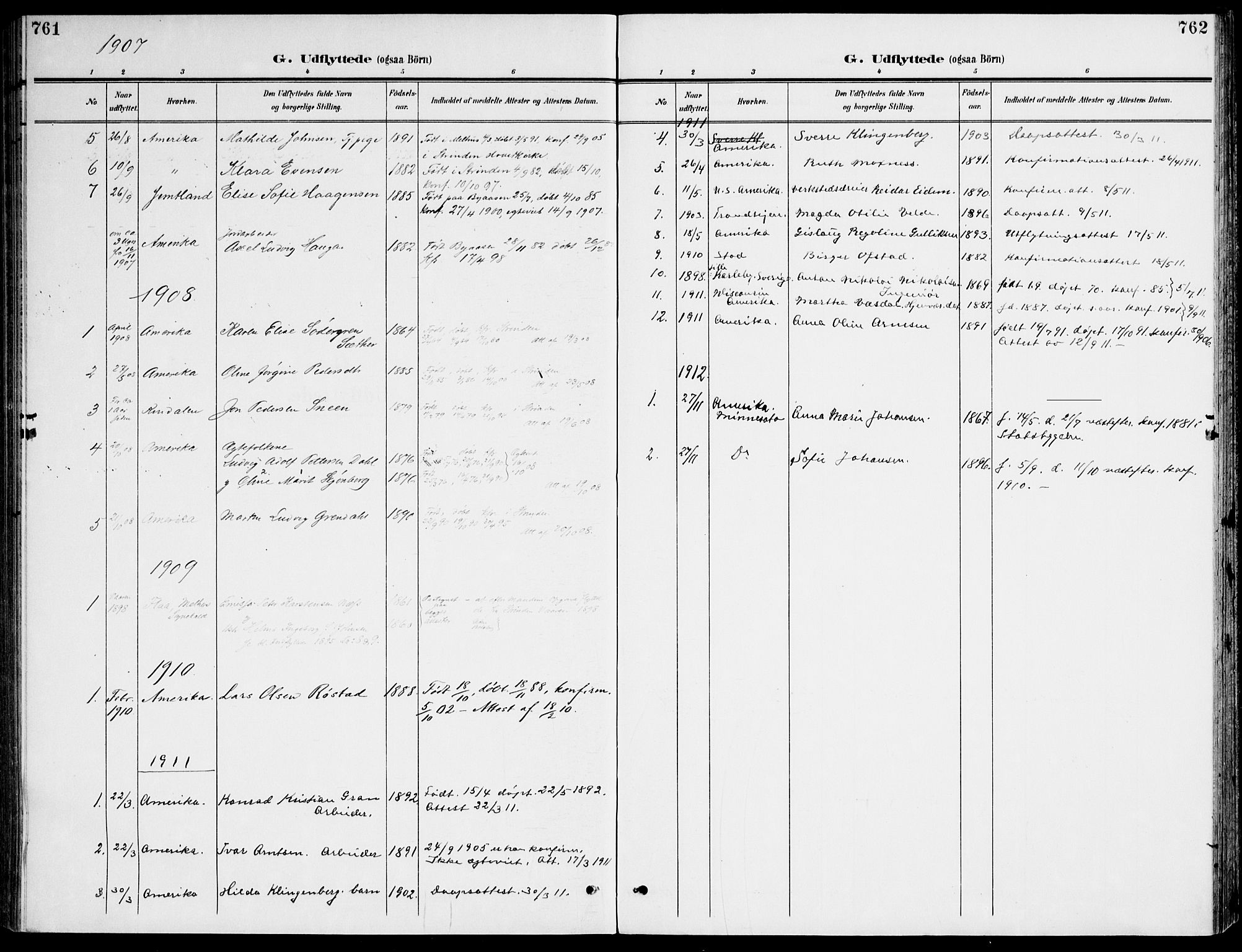 Ministerialprotokoller, klokkerbøker og fødselsregistre - Sør-Trøndelag, SAT/A-1456/607/L0320: Parish register (official) no. 607A04, 1907-1915, p. 761-762