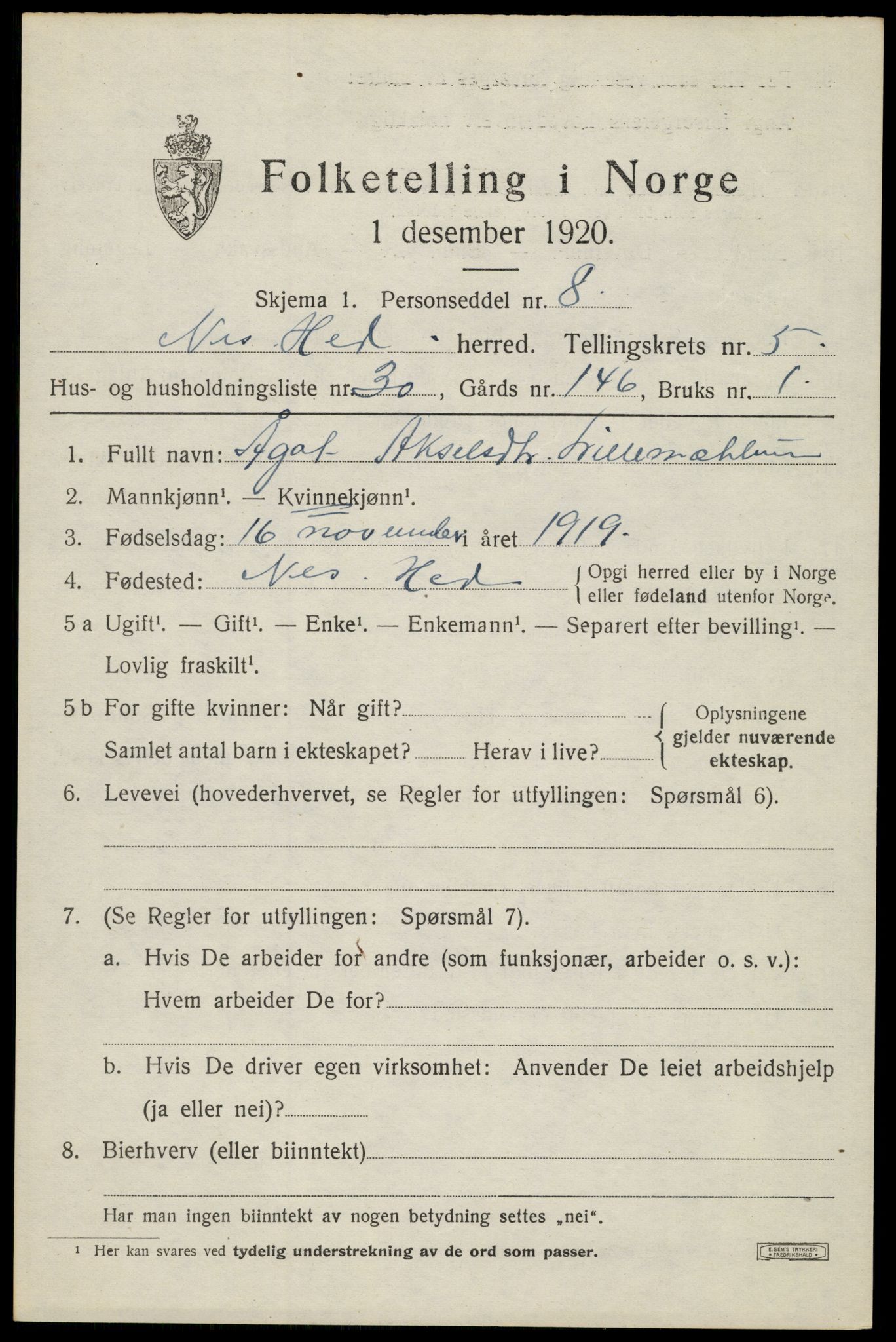 SAH, 1920 census for Nes (Hedmark), 1920, p. 7348