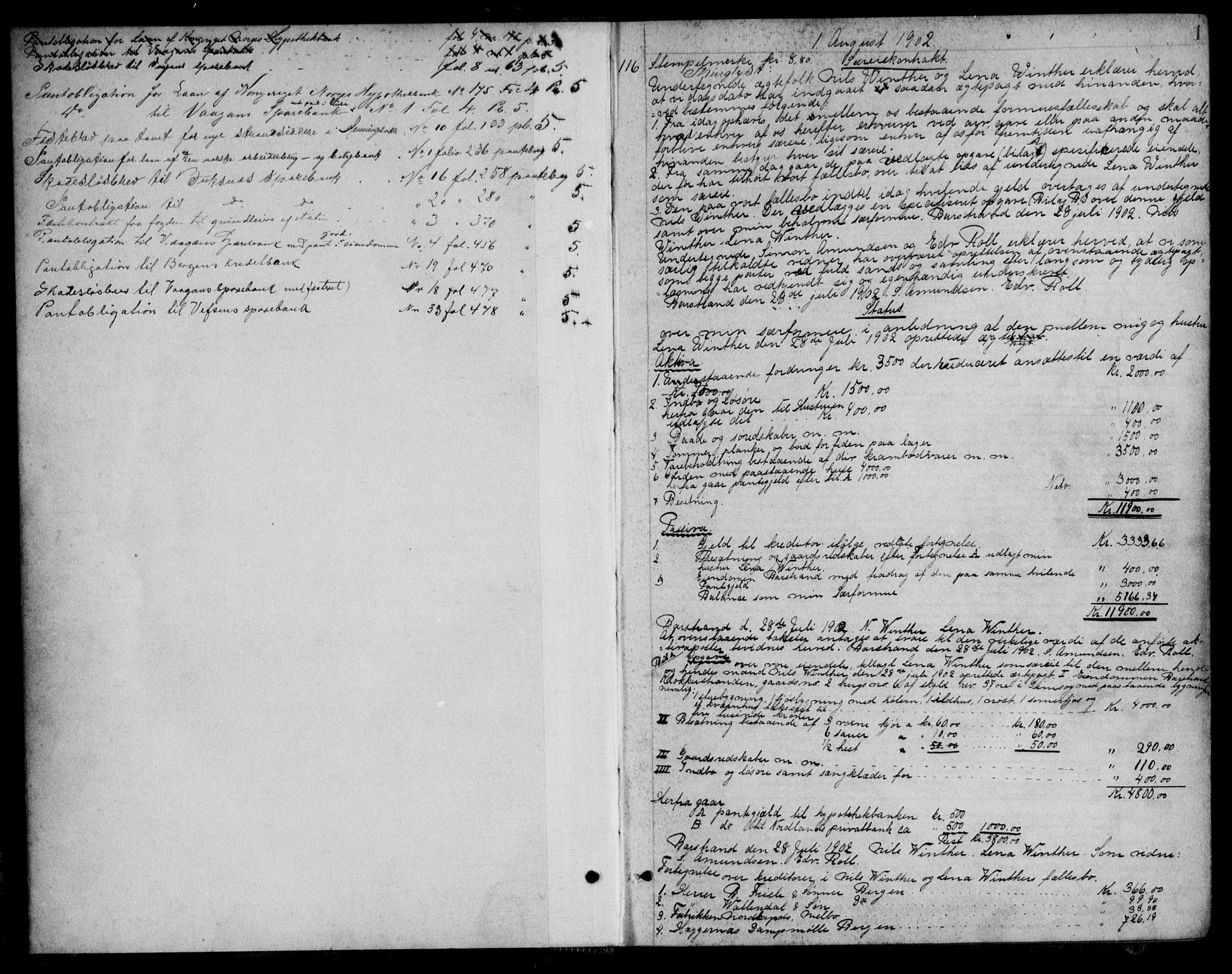 Lofoten sorenskriveri, SAT/A-0017/1/2/2C/L0005: Mortgage book no. 5, 1902-1906, p. 1