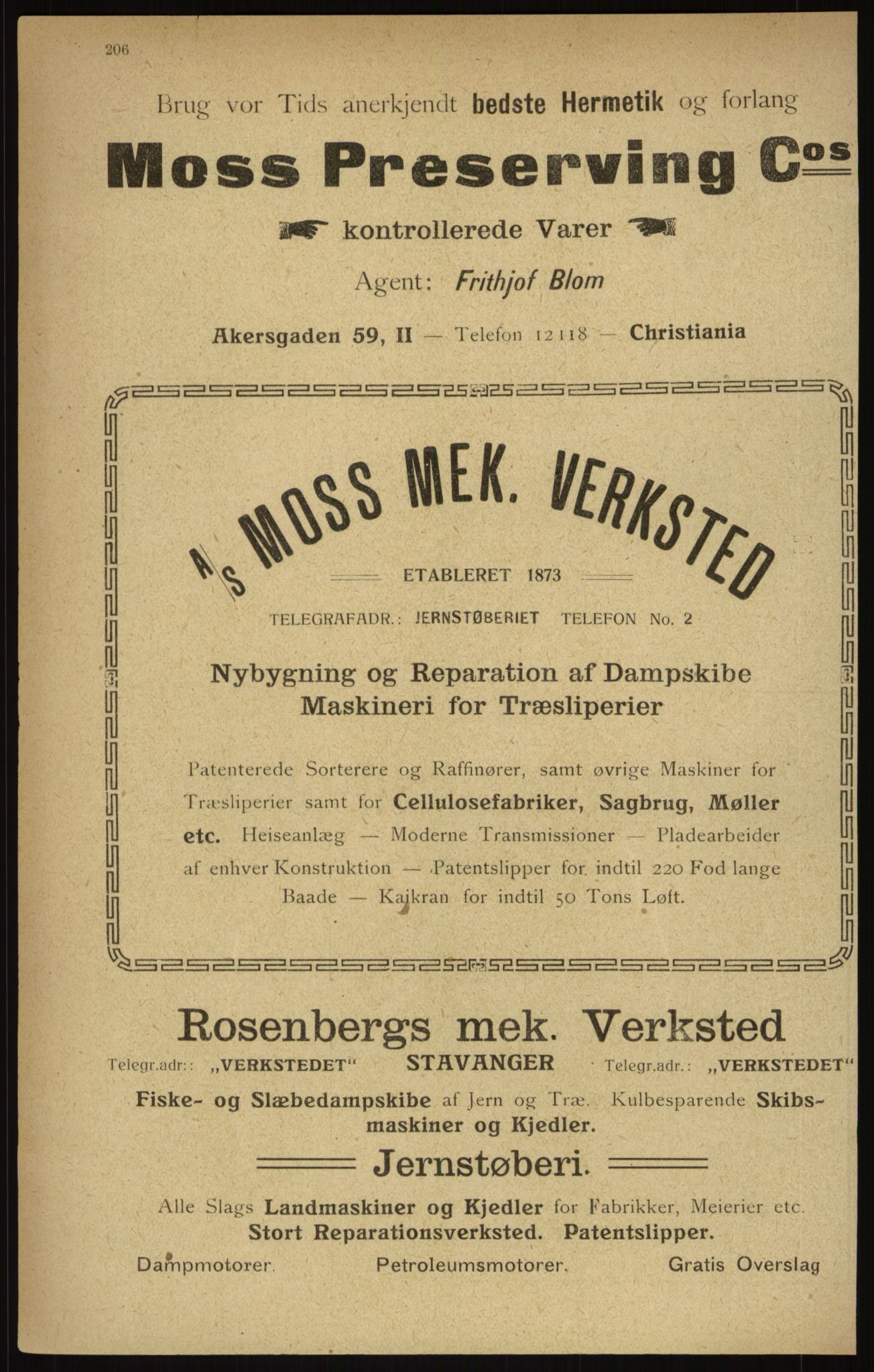 Kristiania/Oslo adressebok, PUBL/-, 1916, p. 206