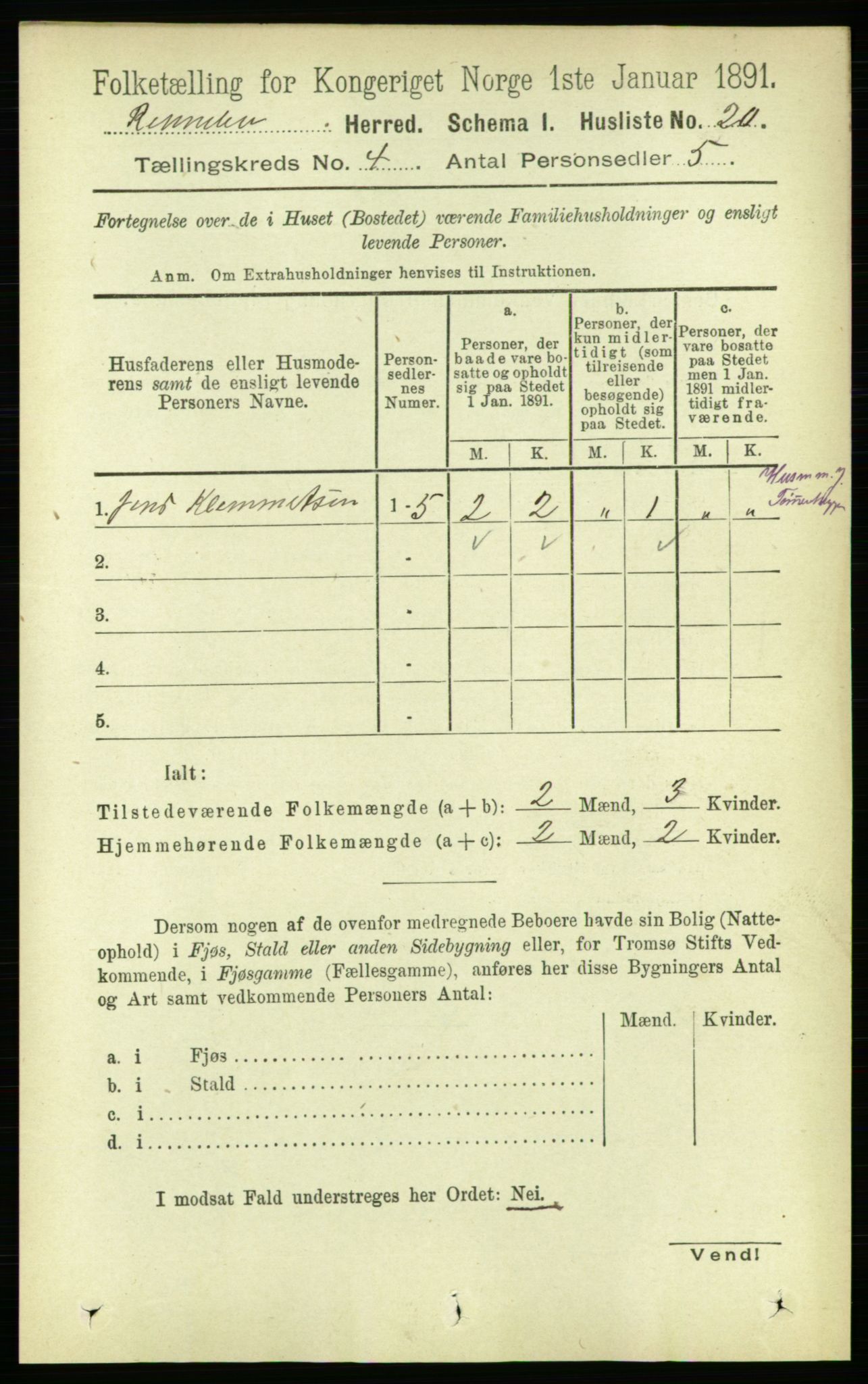 RA, 1891 census for 1635 Rennebu, 1891, p. 1909