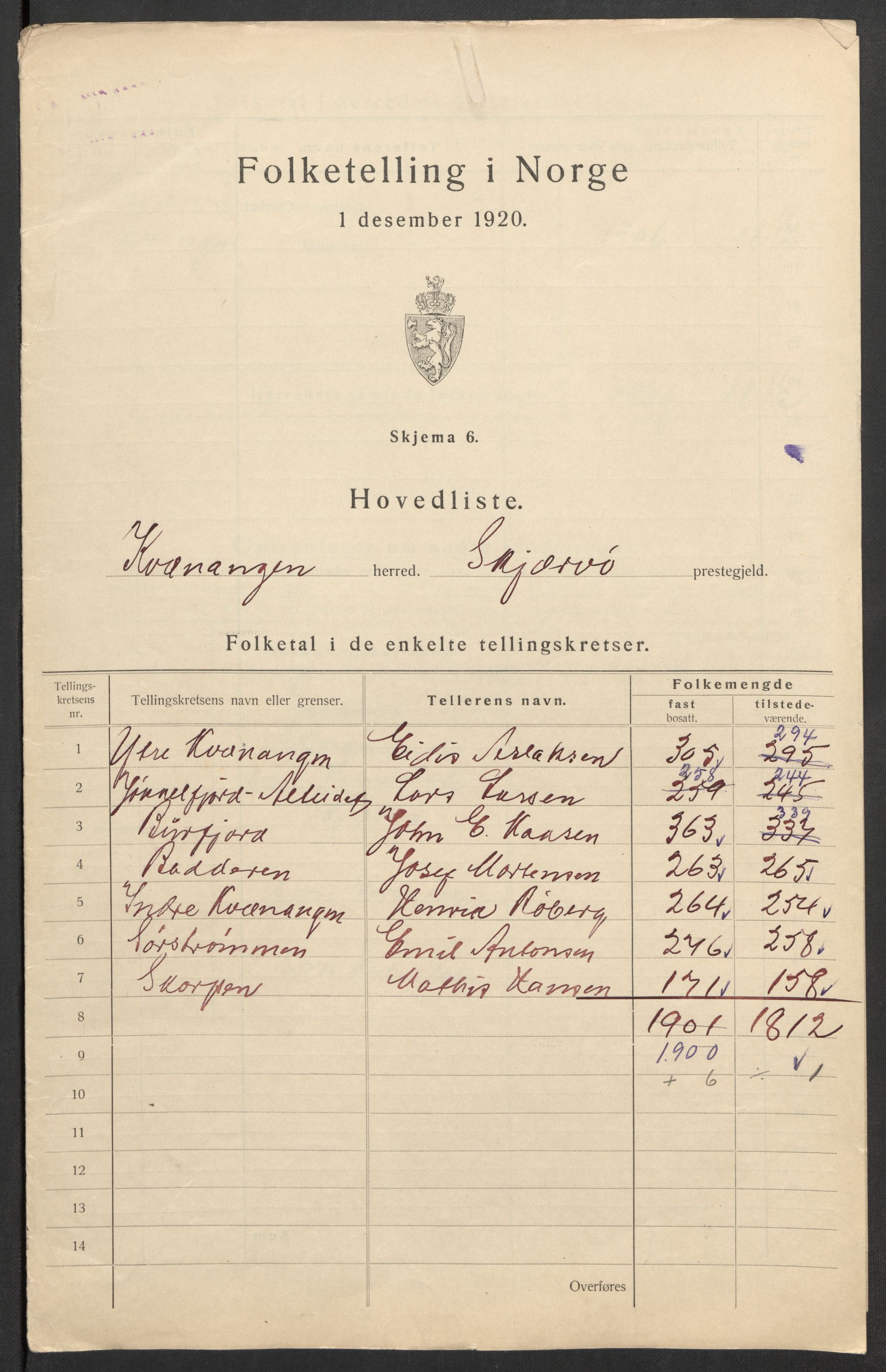 SATØ, 1920 census for Kvænangen, 1920, p. 3