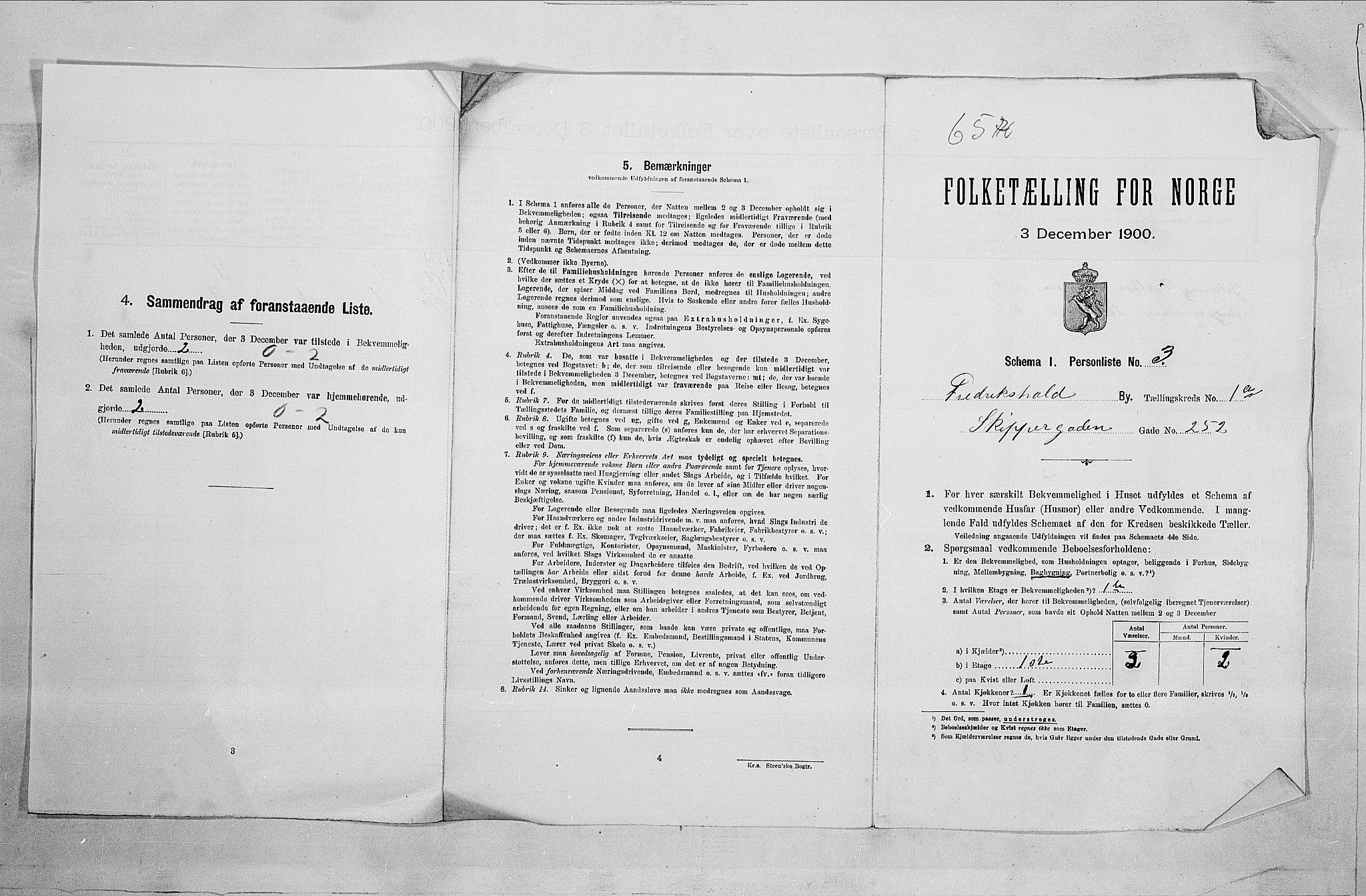 SAO, 1900 census for Fredrikshald, 1900