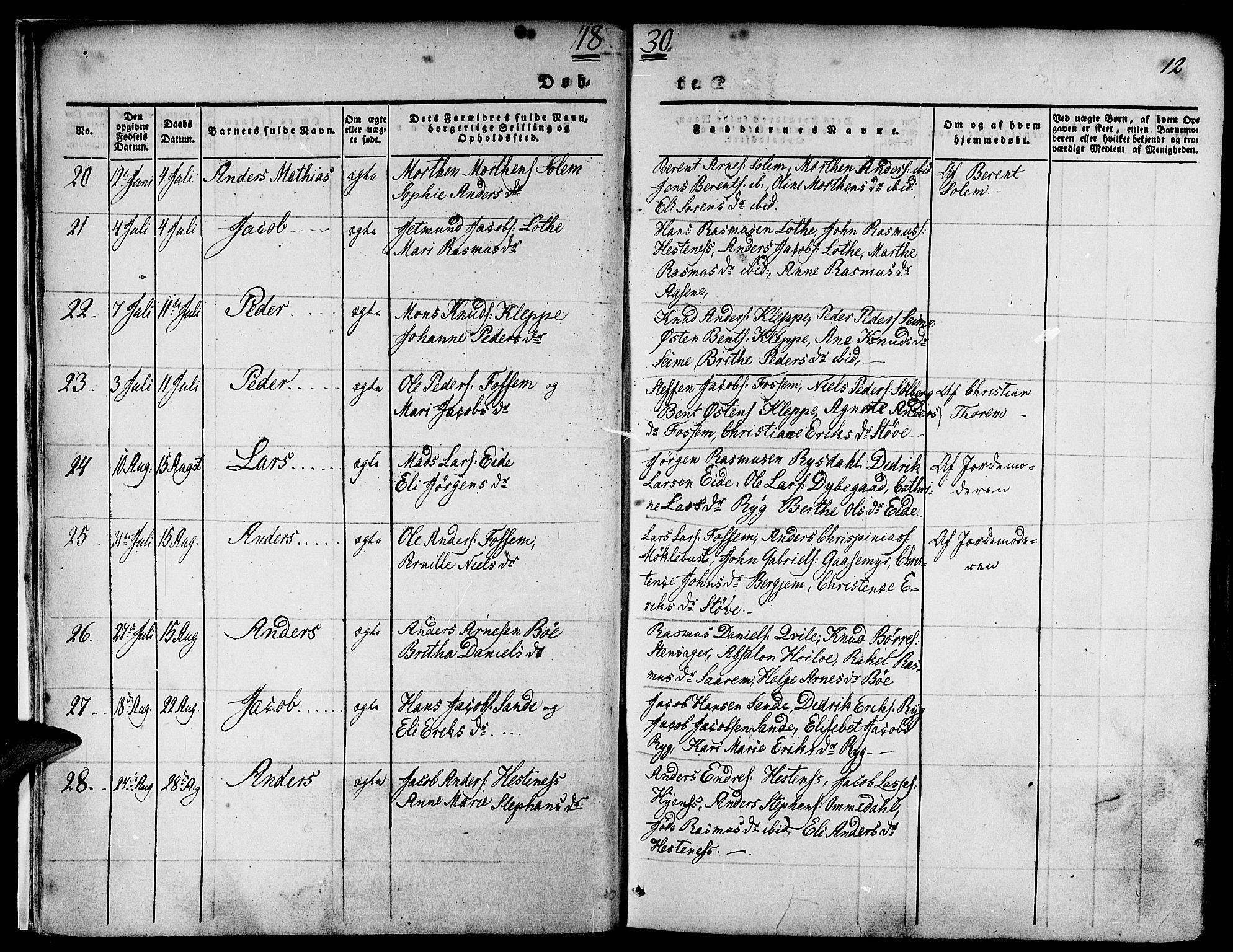 Gloppen sokneprestembete, AV/SAB-A-80101/H/Haa/Haaa/L0007: Parish register (official) no. A 7, 1827-1837, p. 12