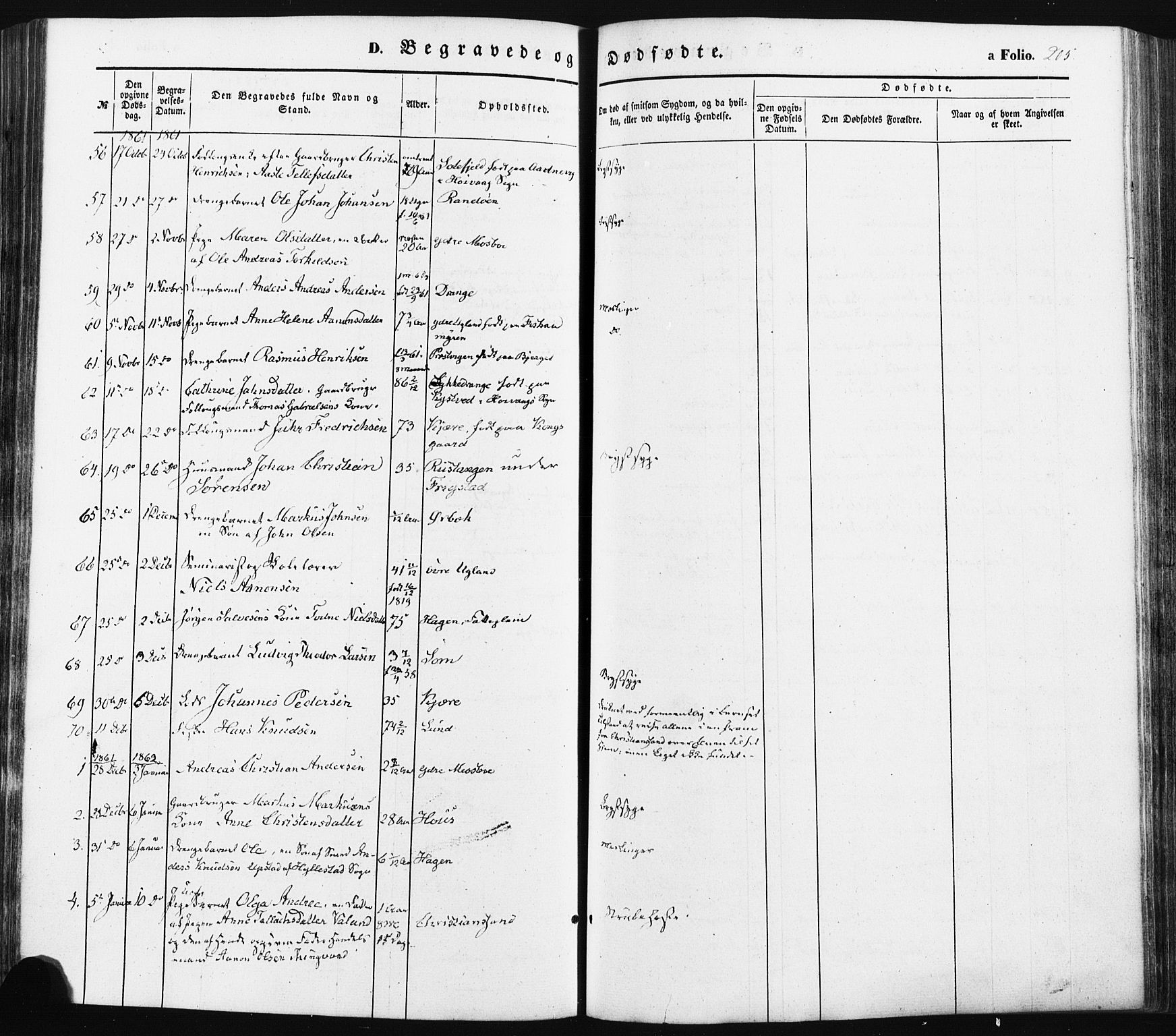 Oddernes sokneprestkontor, SAK/1111-0033/F/Fa/Faa/L0007: Parish register (official) no. A 7, 1851-1863, p. 205