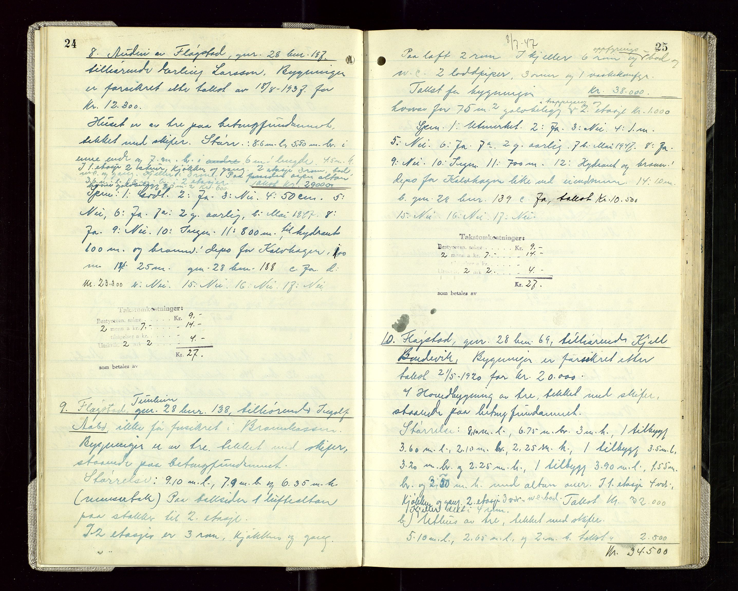 Sauda lensmannskontor, AV/SAST-A-100177/Goa/L0005: "Branntakstprotokoll for Sauda lensmannsdistrikt", 1946-1955, p. 24-25