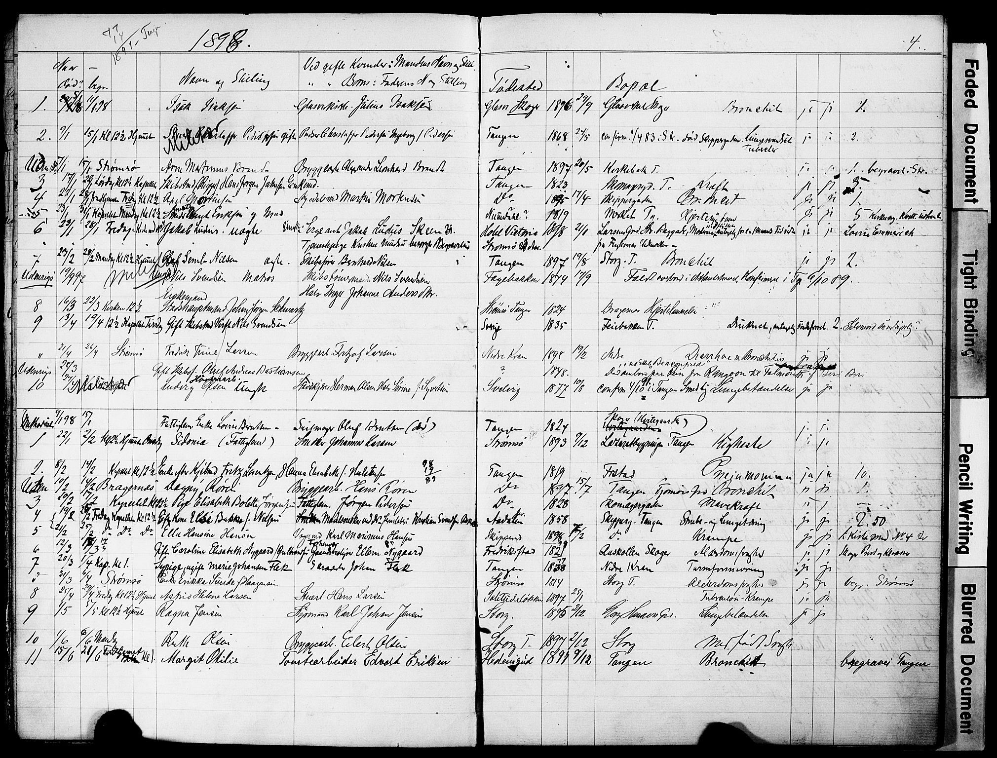 Strømsø kirkebøker, AV/SAKO-A-246/Y/Yb/L0001: Parish register draft no. II 1, 1896-1904, p. 4