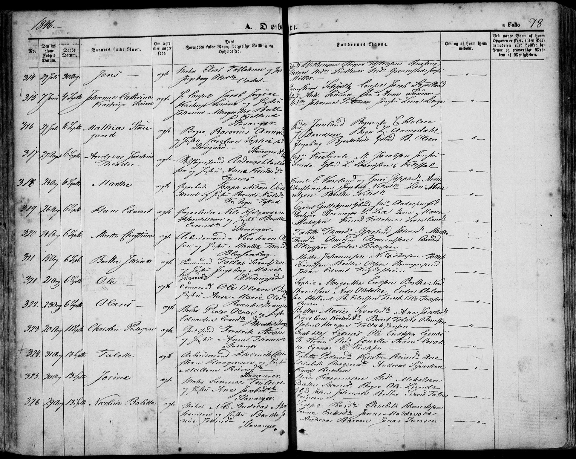 Domkirken sokneprestkontor, SAST/A-101812/001/30/30BA/L0016: Parish register (official) no. A 15, 1844-1854, p. 78