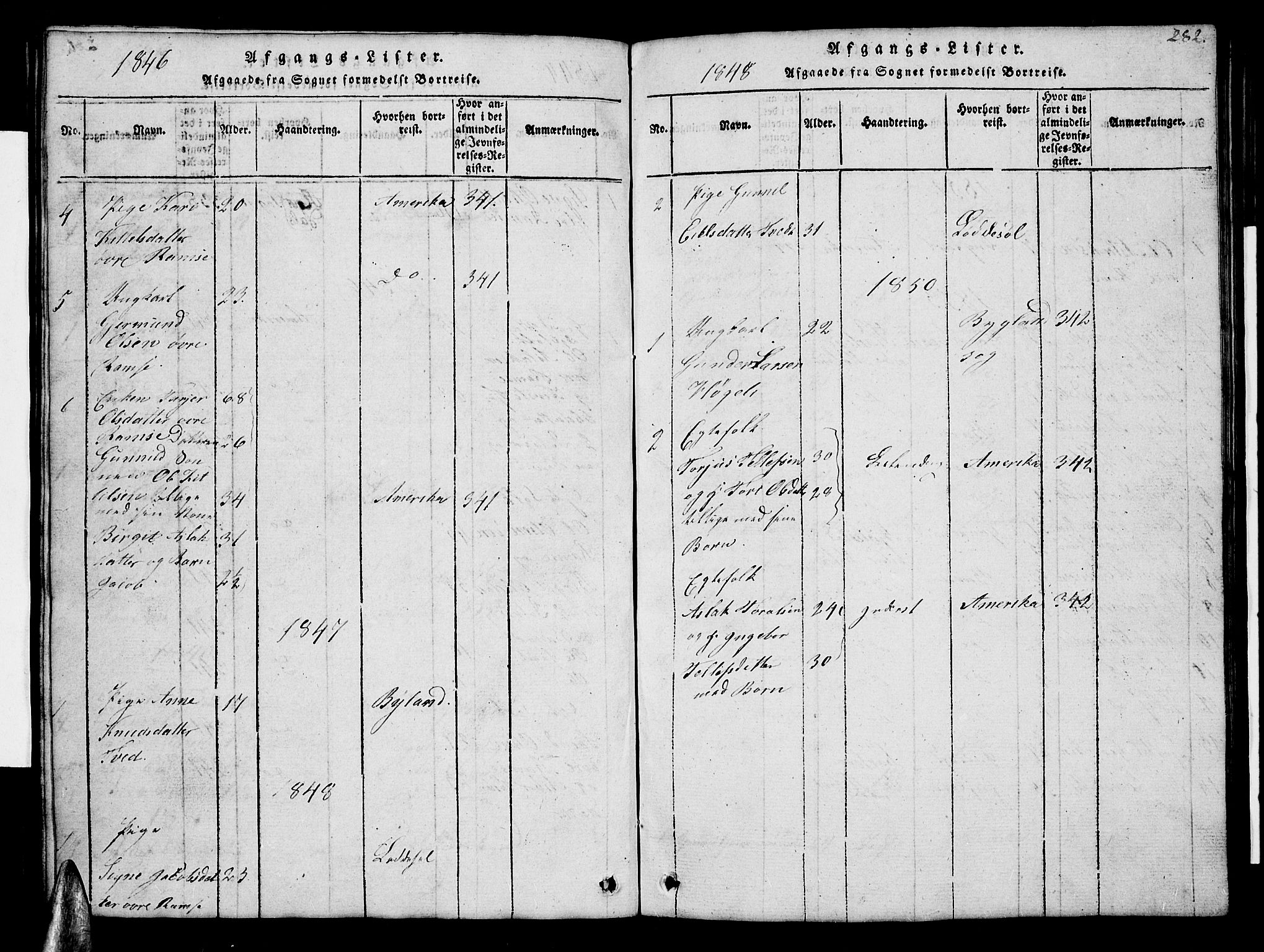 Åmli sokneprestkontor, AV/SAK-1111-0050/F/Fb/Fbb/L0001: Parish register (copy) no. B 1, 1816-1889, p. 282