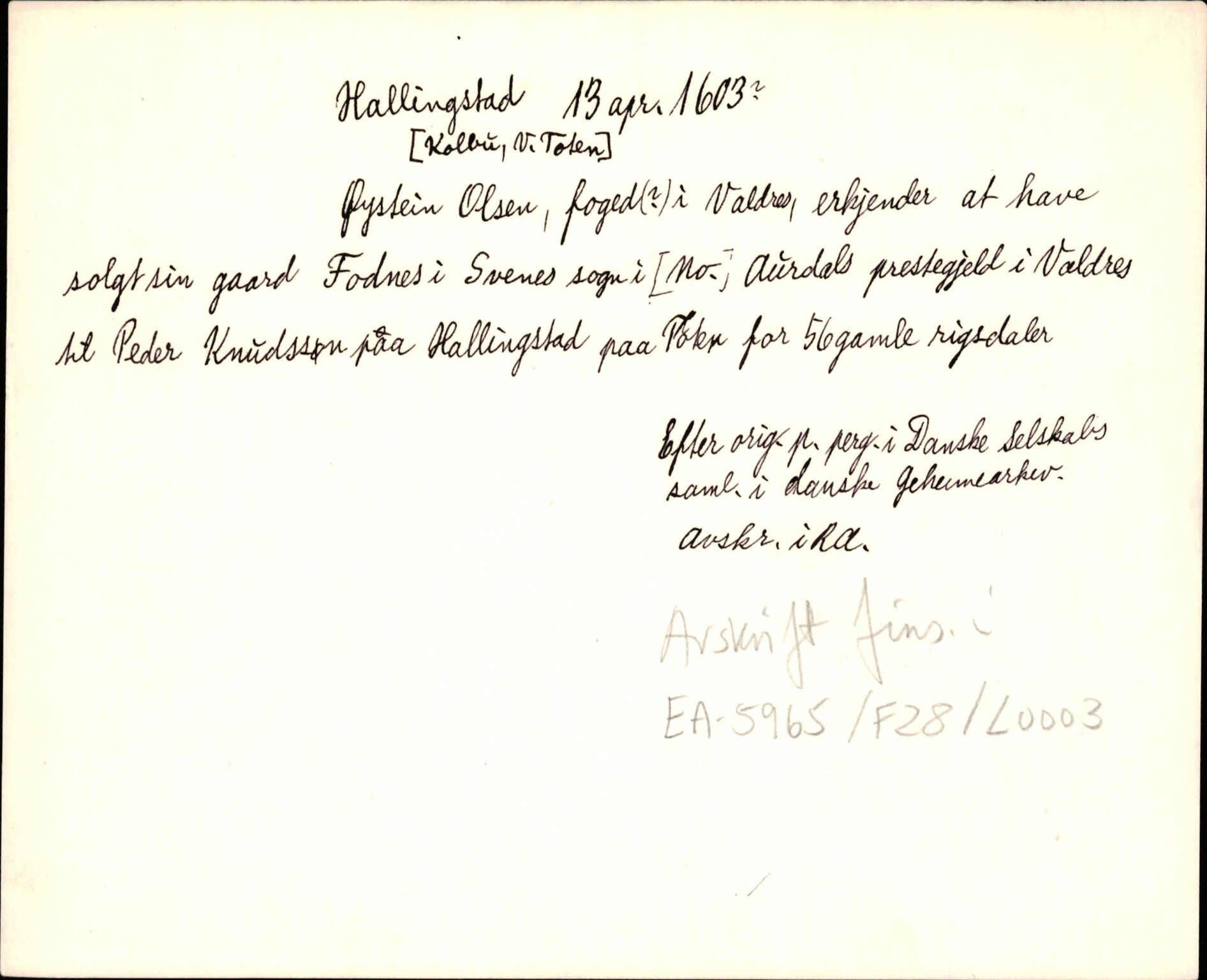 Riksarkivets diplomsamling, AV/RA-EA-5965/F35/F35d/L0002: Innlånte diplomer, seddelregister, 1592-1620, p. 375