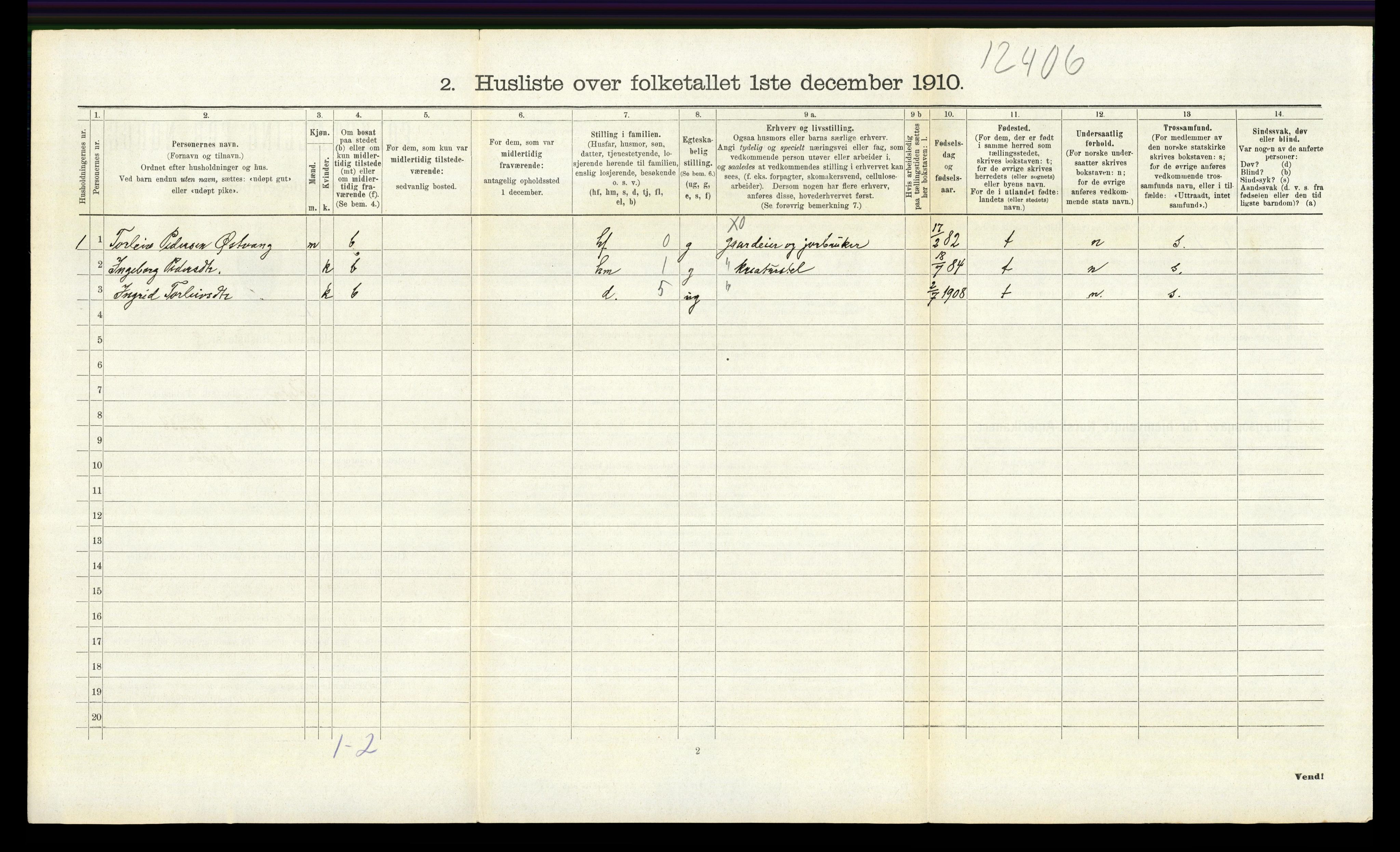 RA, 1910 census for Tolga, 1910, p. 1089