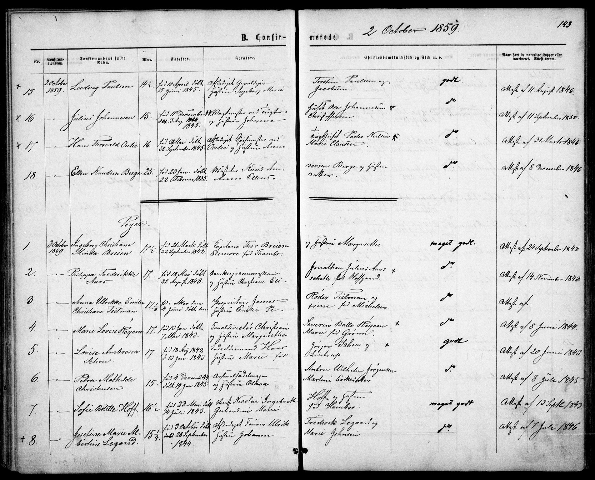 Garnisonsmenigheten Kirkebøker, AV/SAO-A-10846/F/Fa/L0010: Parish register (official) no. 10, 1859-1869, p. 143