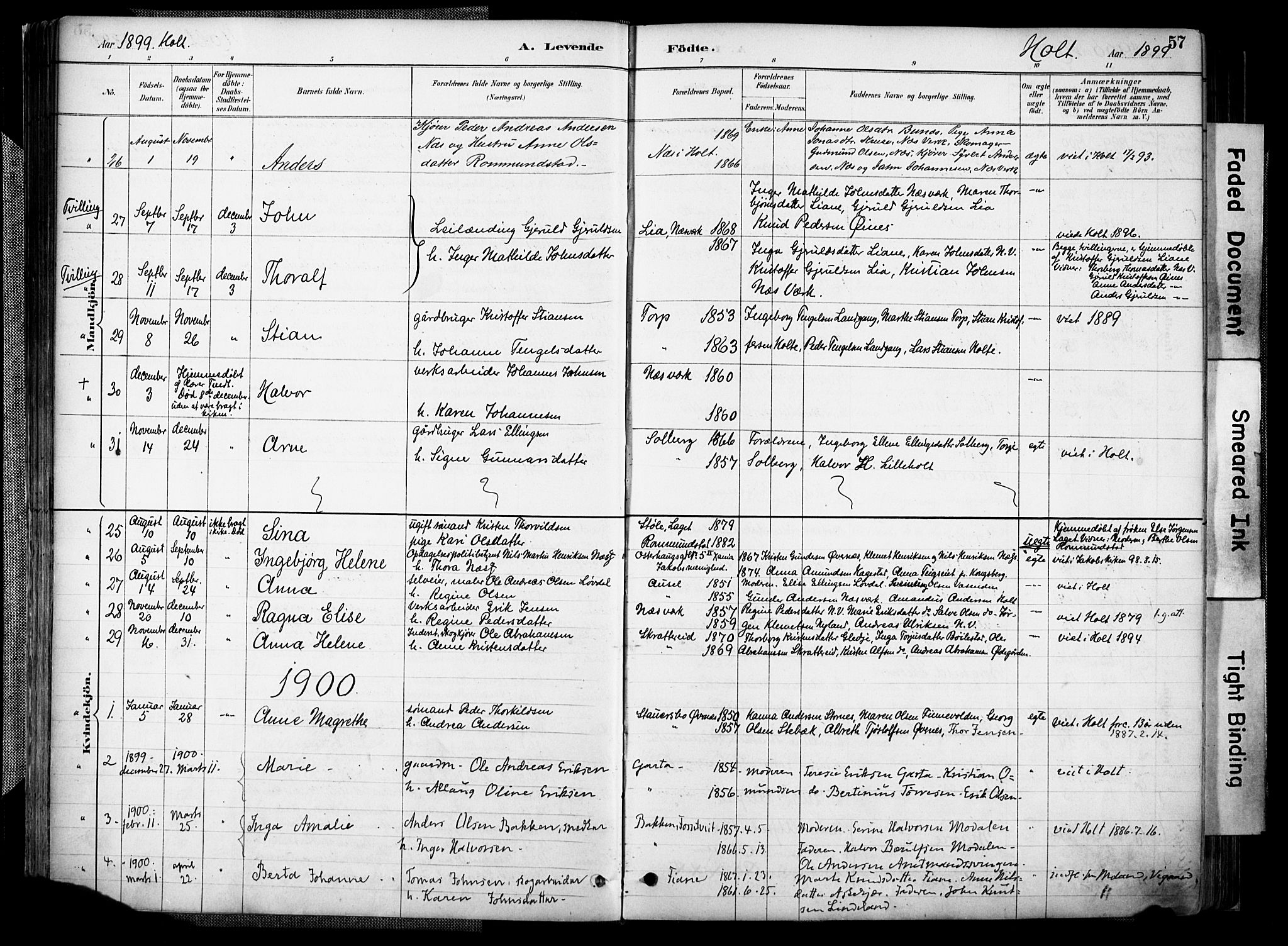 Holt sokneprestkontor, AV/SAK-1111-0021/F/Fa/L0012: Parish register (official) no. A 12, 1885-1907, p. 57