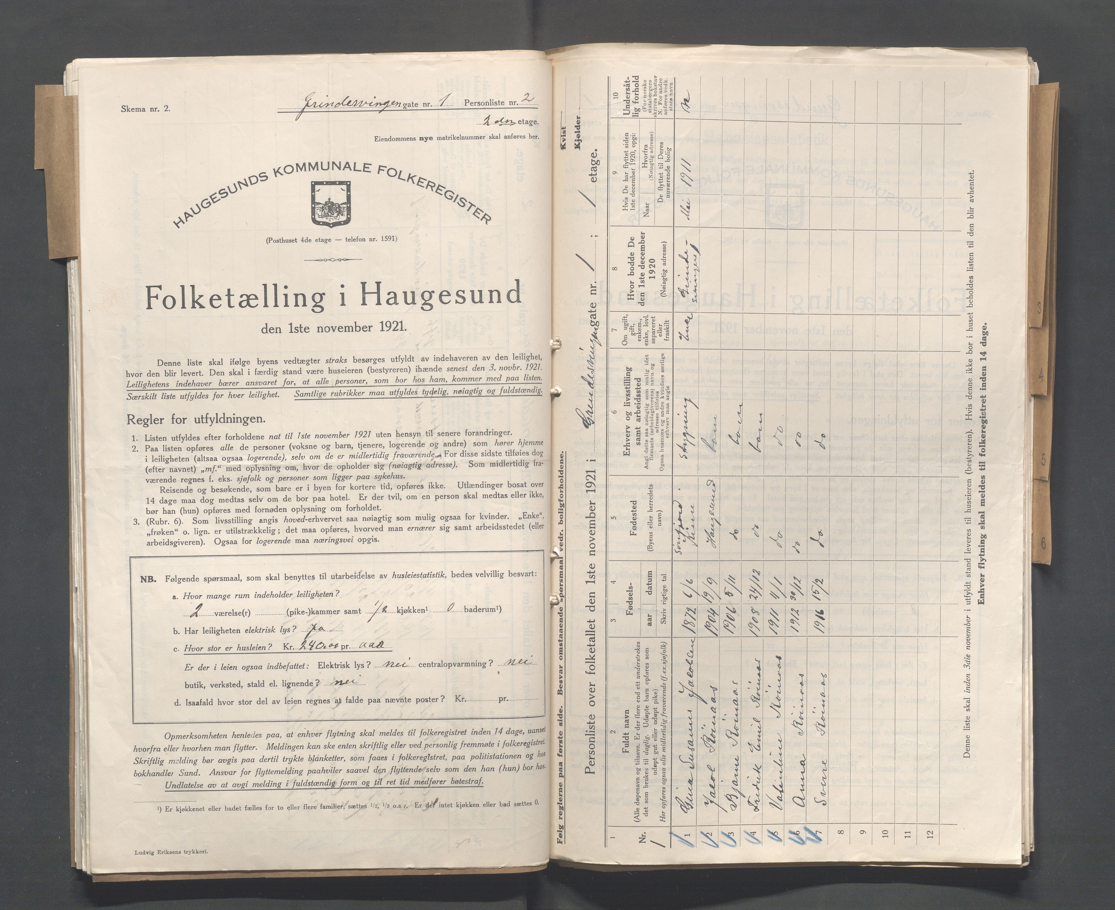 IKAR, Local census 1.11.1921 for Haugesund, 1921, p. 1167