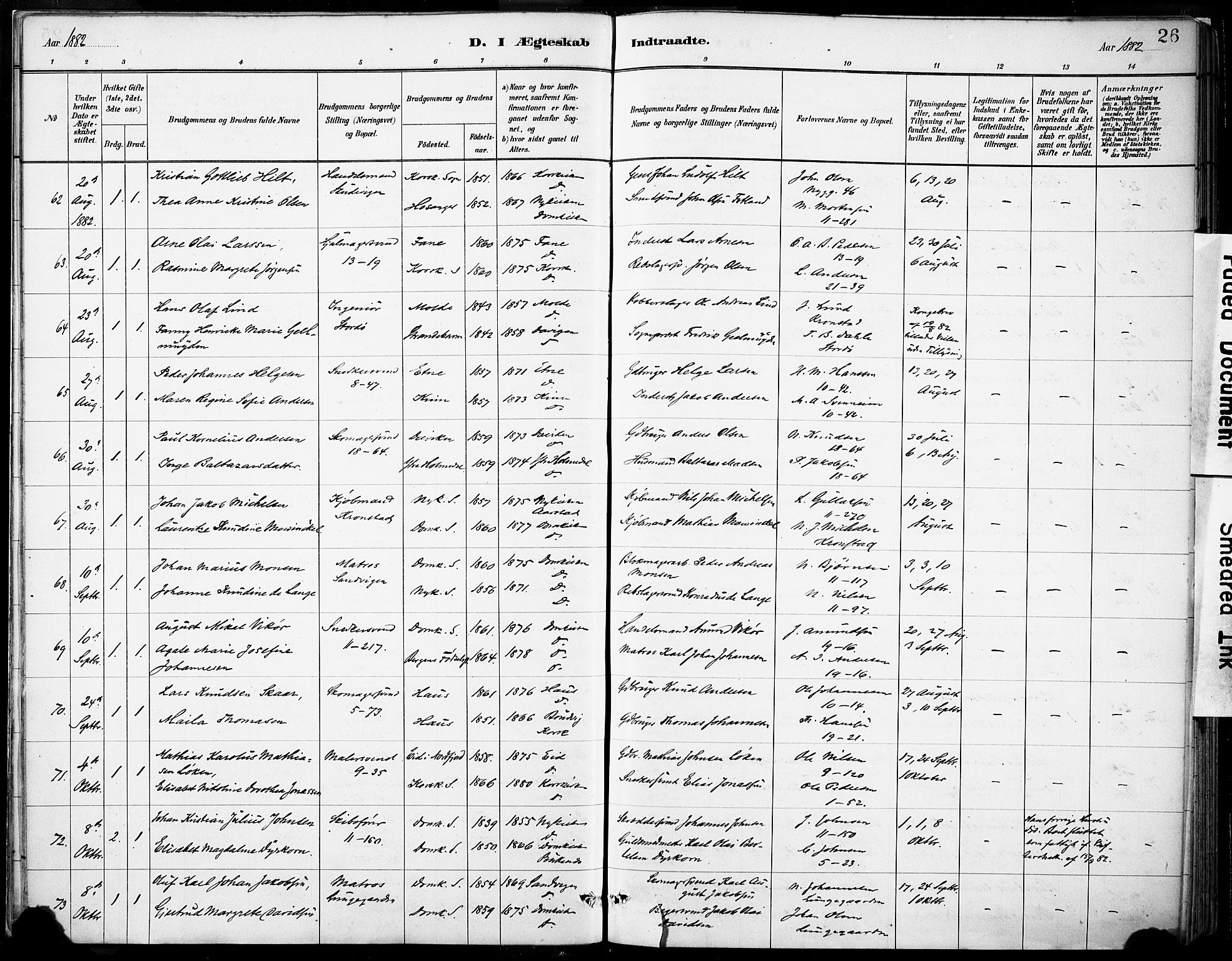 Domkirken sokneprestembete, SAB/A-74801/H/Haa/L0037: Parish register (official) no. D 4, 1880-1907, p. 26