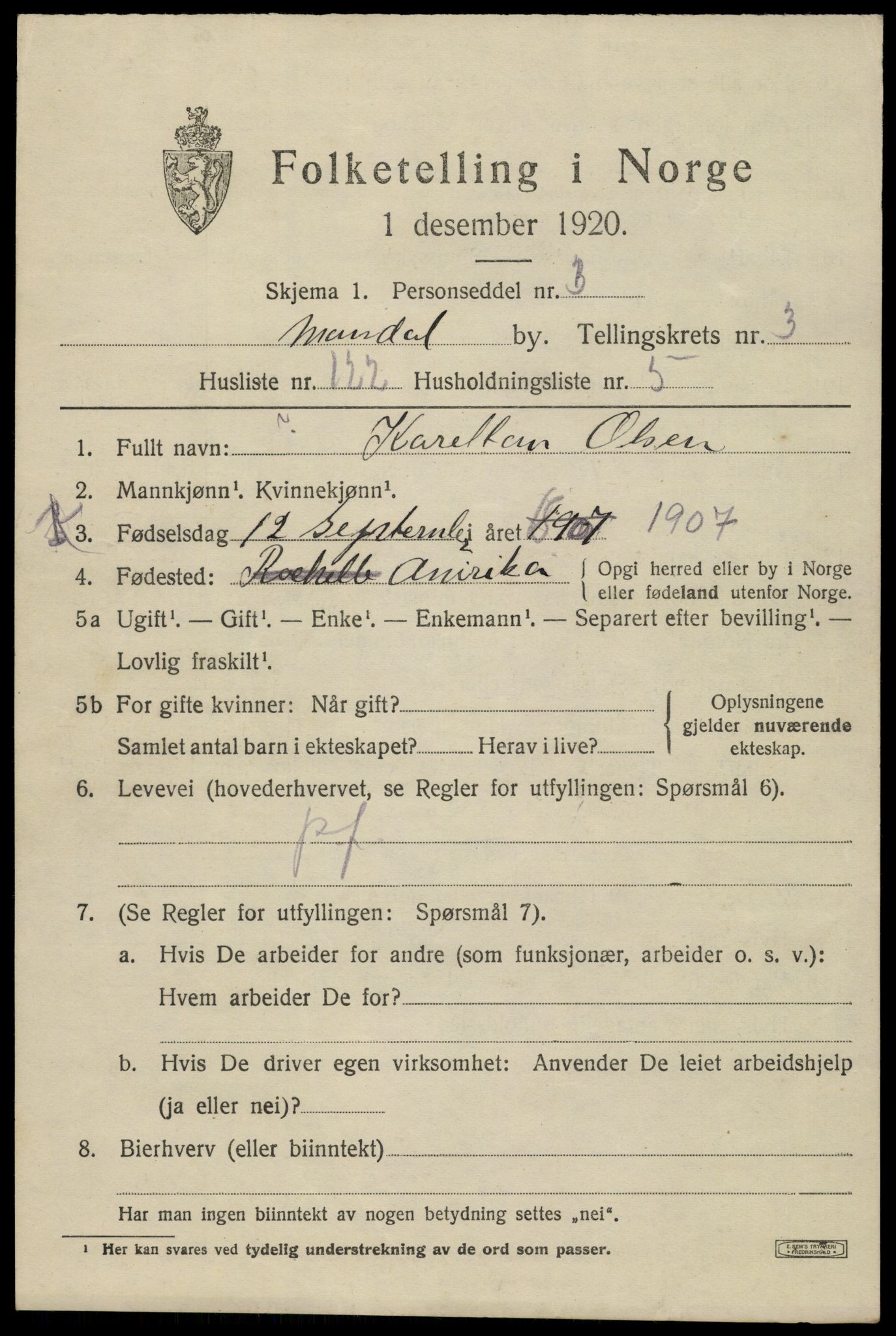 SAK, 1920 census for Mandal, 1920, p. 6845