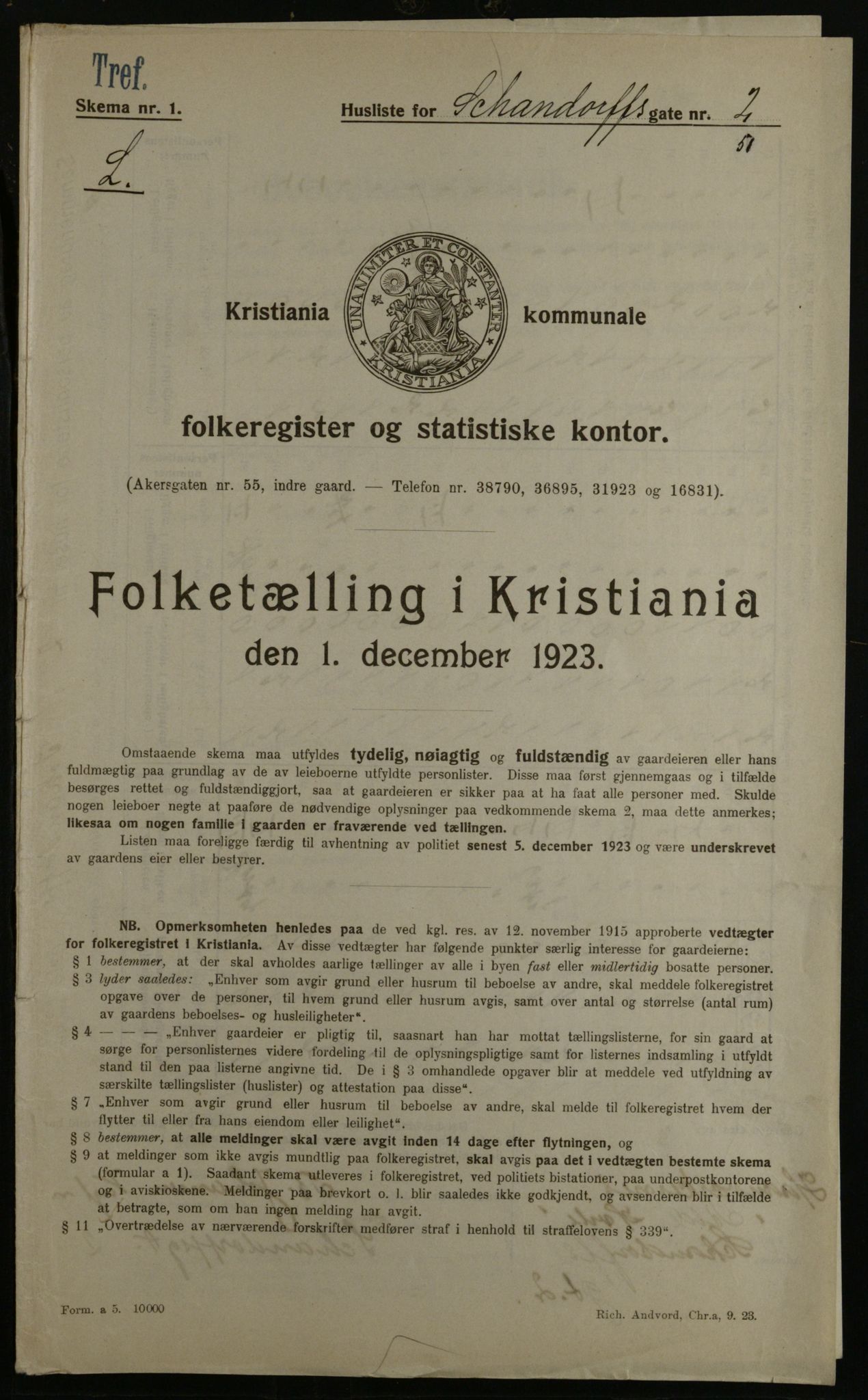 OBA, Municipal Census 1923 for Kristiania, 1923, p. 99228