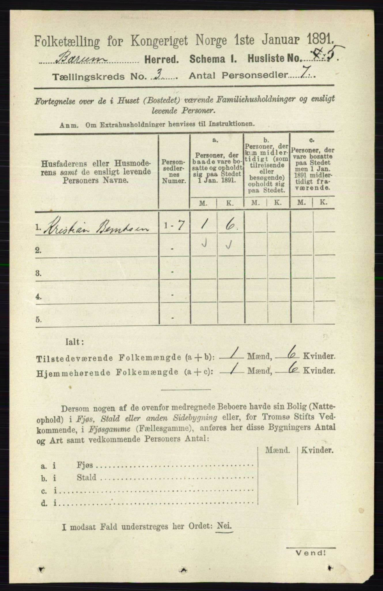 RA, 1891 census for 0219 Bærum, 1891, p. 1906