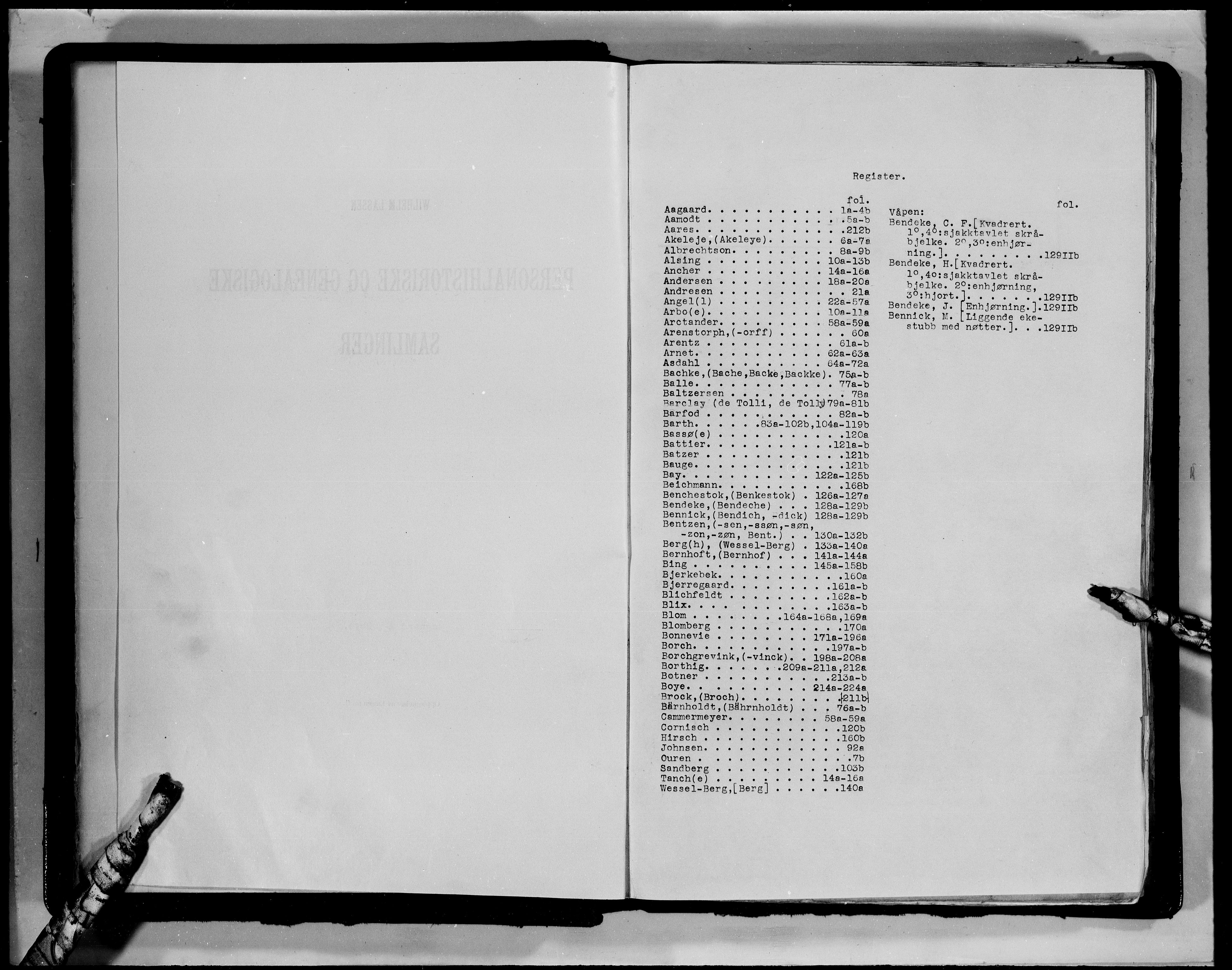 Lassens samlinger, AV/RA-PA-0051/F/Fb/L0063: Personalhistoriske og genealogiske opptegnelser: Aagaard - Boye, 1500-1907, p. 3