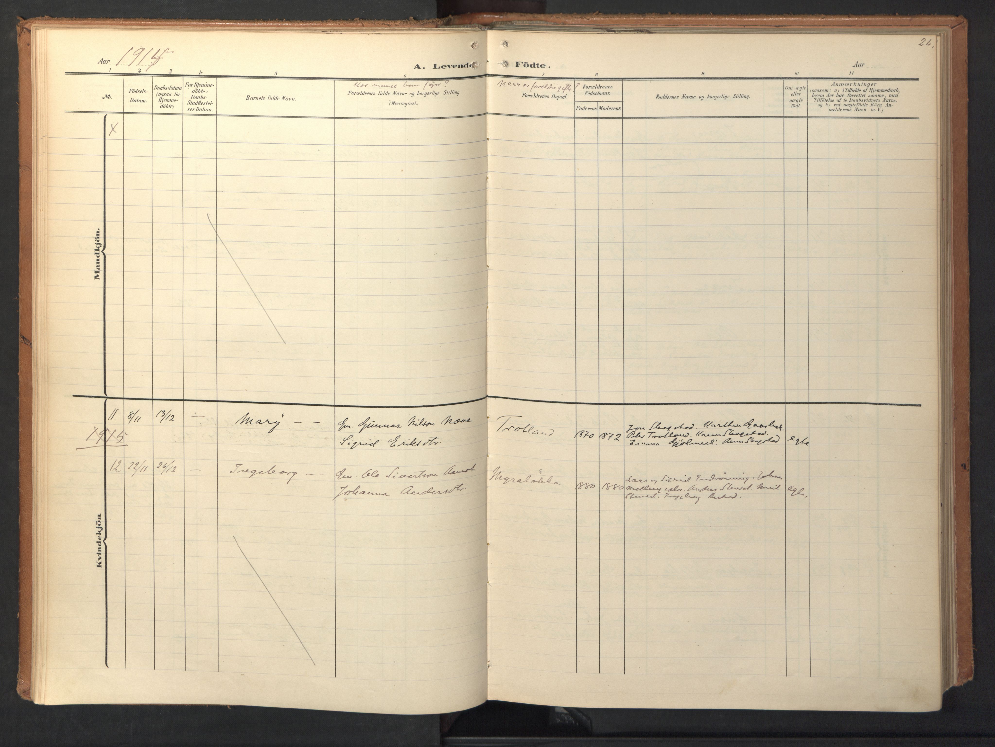 Ministerialprotokoller, klokkerbøker og fødselsregistre - Sør-Trøndelag, SAT/A-1456/694/L1128: Parish register (official) no. 694A02, 1906-1931, p. 26