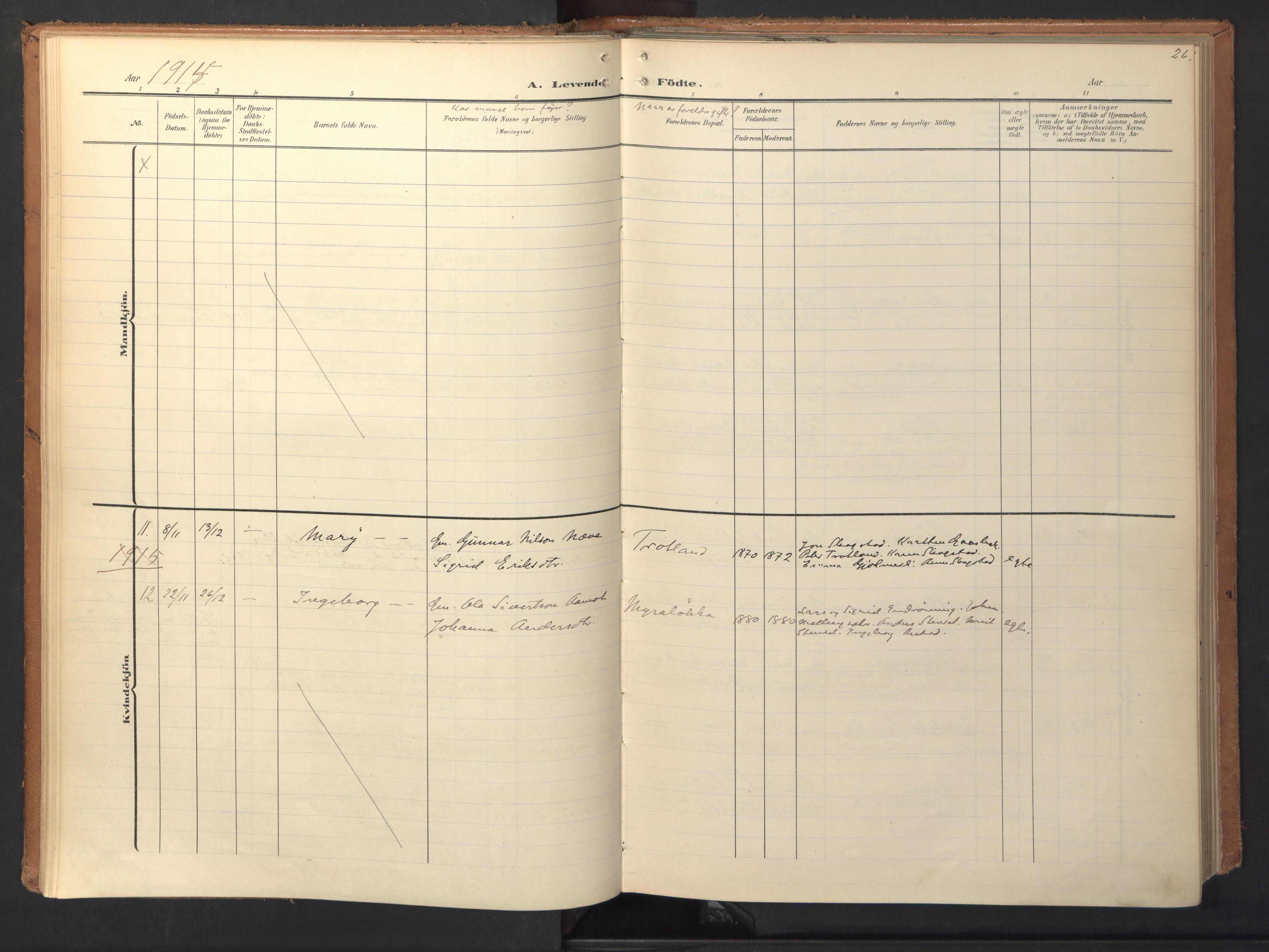 Ministerialprotokoller, klokkerbøker og fødselsregistre - Sør-Trøndelag, AV/SAT-A-1456/694/L1128: Parish register (official) no. 694A02, 1906-1931, p. 26