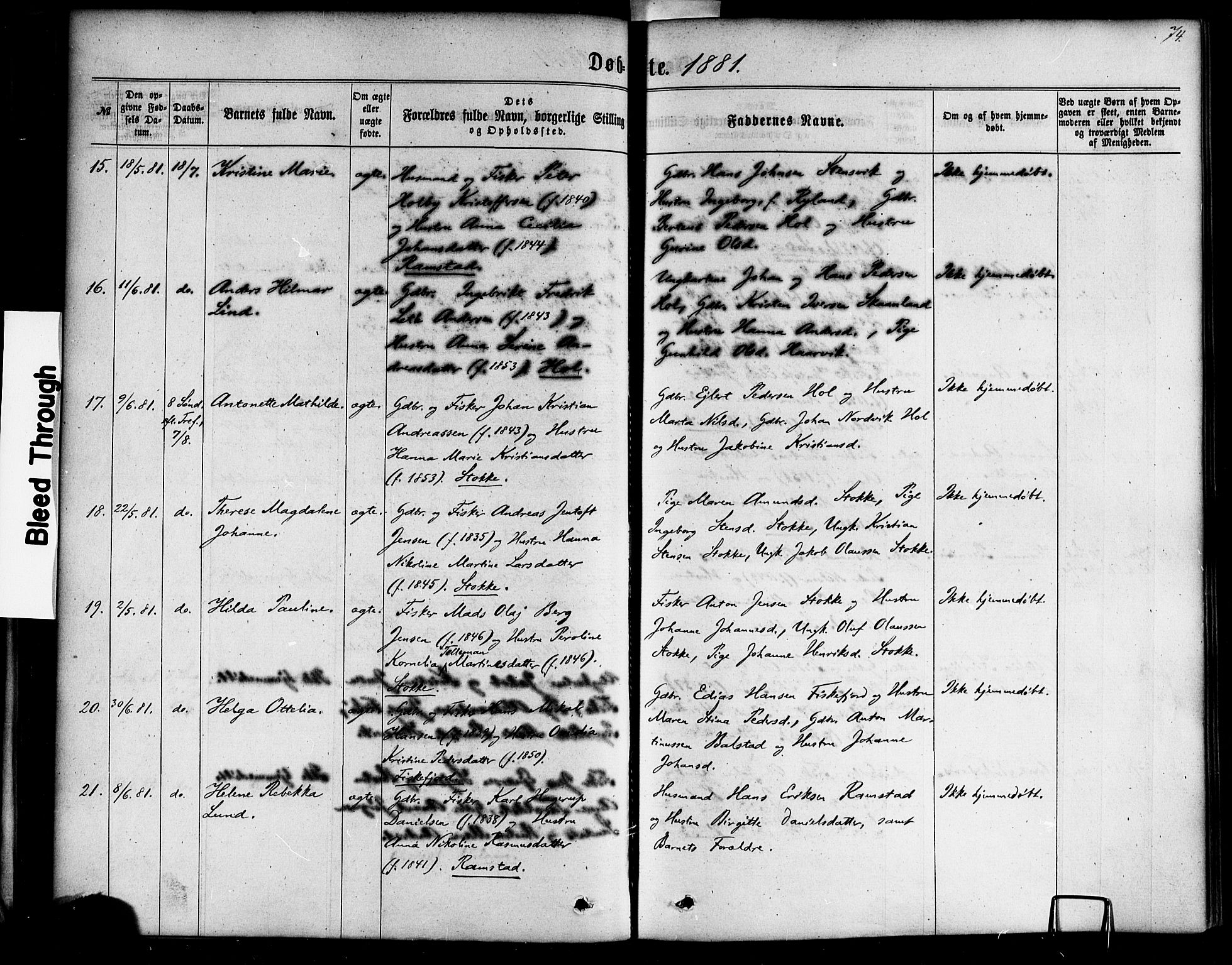 Ministerialprotokoller, klokkerbøker og fødselsregistre - Nordland, AV/SAT-A-1459/865/L0923: Parish register (official) no. 865A01, 1864-1884, p. 74