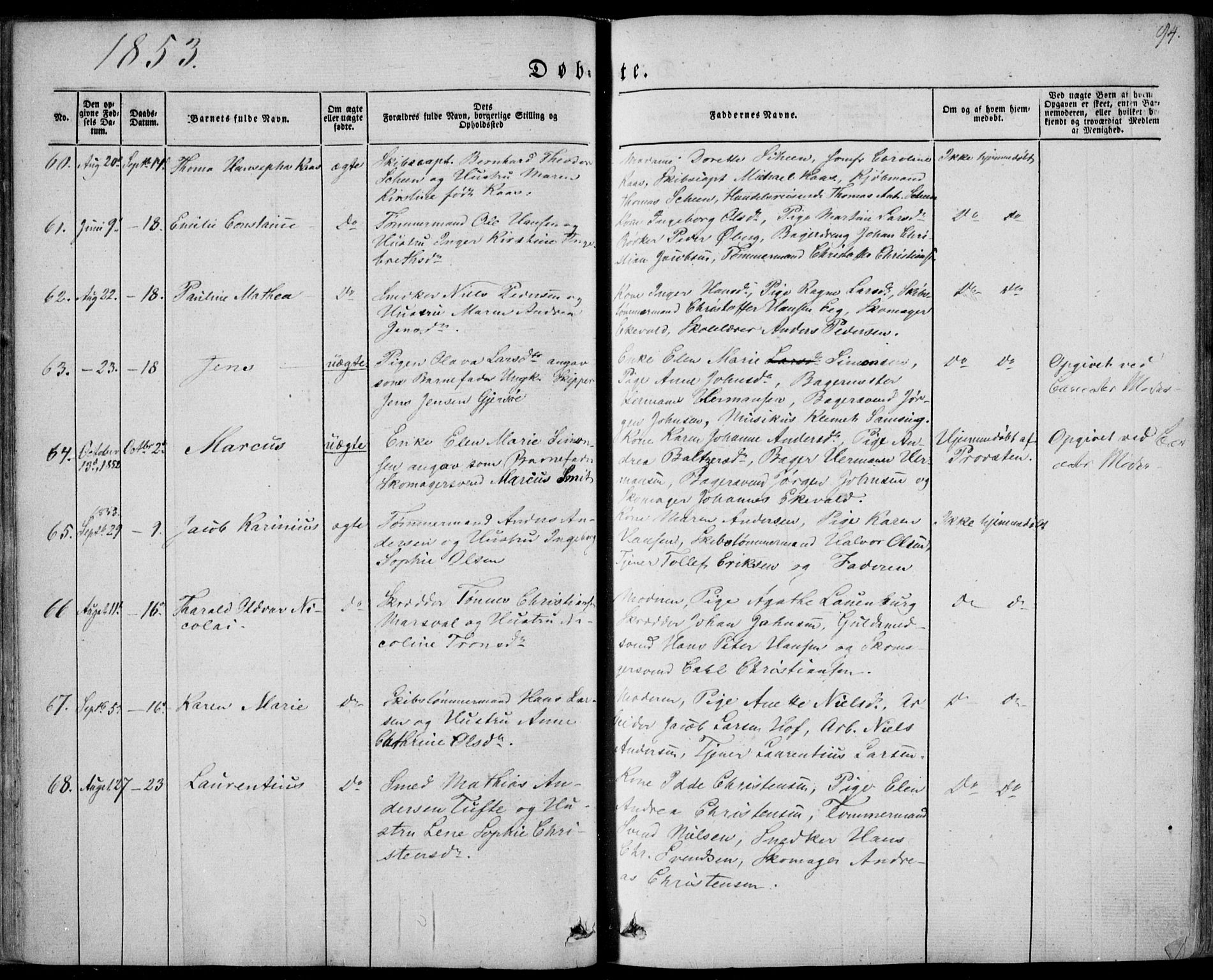 Tønsberg kirkebøker, AV/SAKO-A-330/F/Fa/L0007: Parish register (official) no. I 7, 1845-1854, p. 94