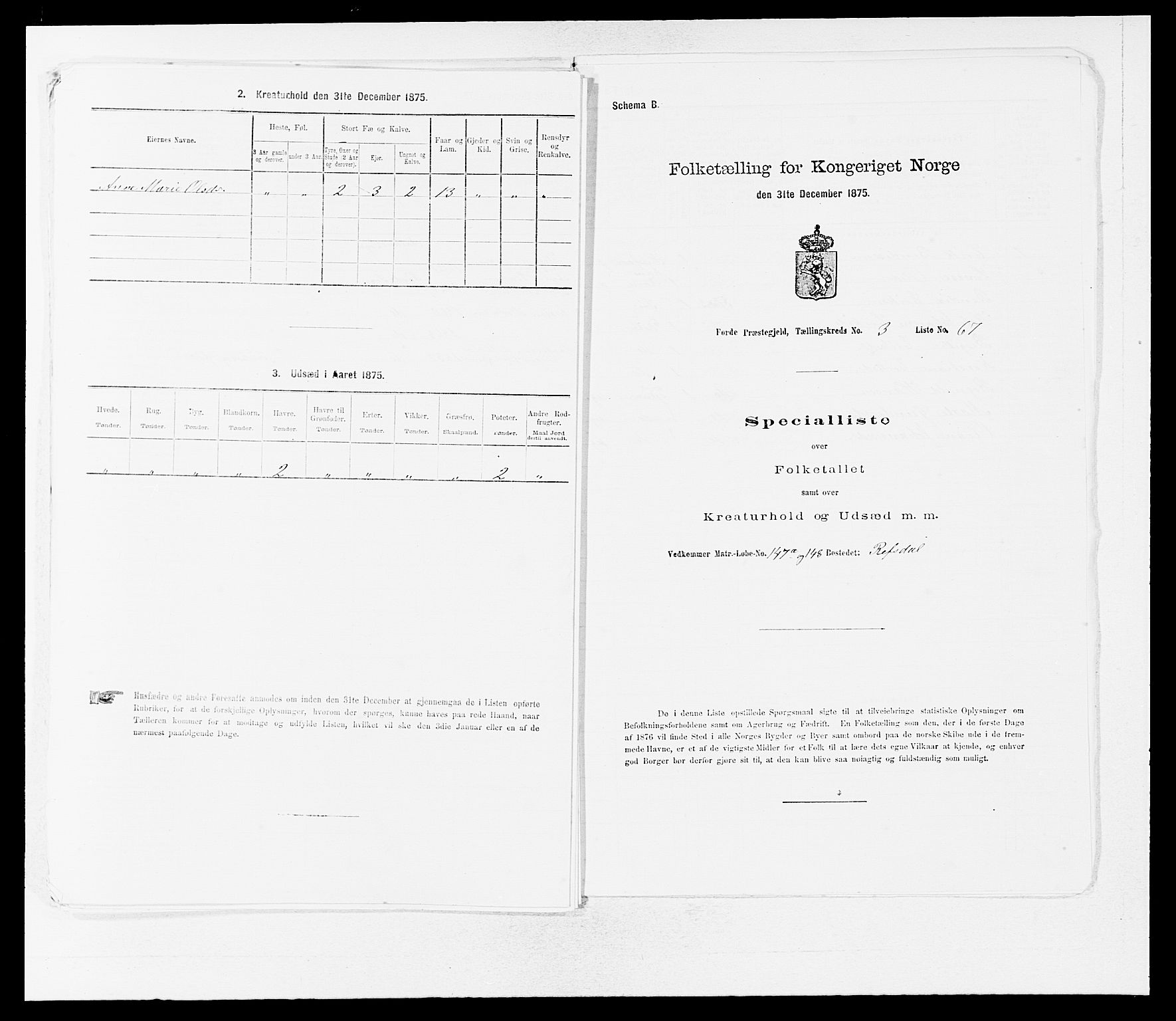 SAB, 1875 census for 1432P Førde, 1875, p. 329