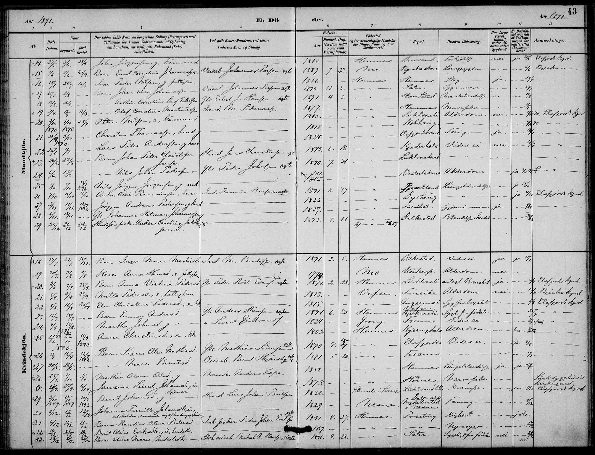 Ministerialprotokoller, klokkerbøker og fødselsregistre - Nordland, AV/SAT-A-1459/825/L0363: Parish register (official) no. 825A17, 1890-1909, p. 43