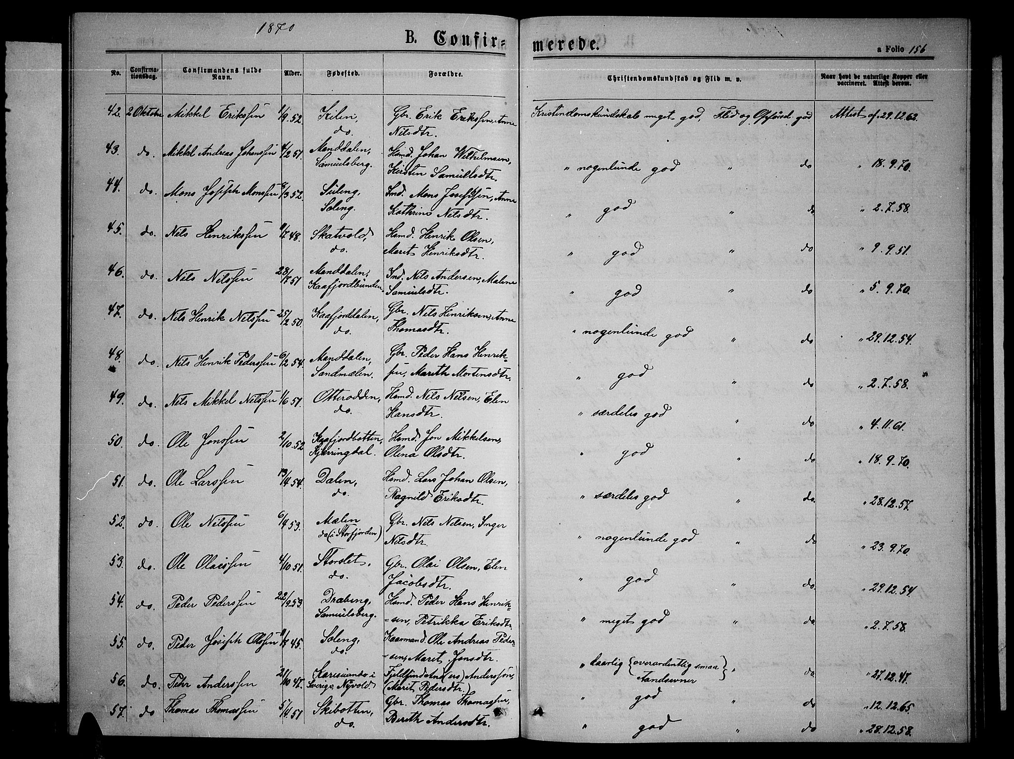 Lyngen sokneprestembete, SATØ/S-1289/H/He/Heb/L0004klokker: Parish register (copy) no. 4, 1868-1878, p. 156
