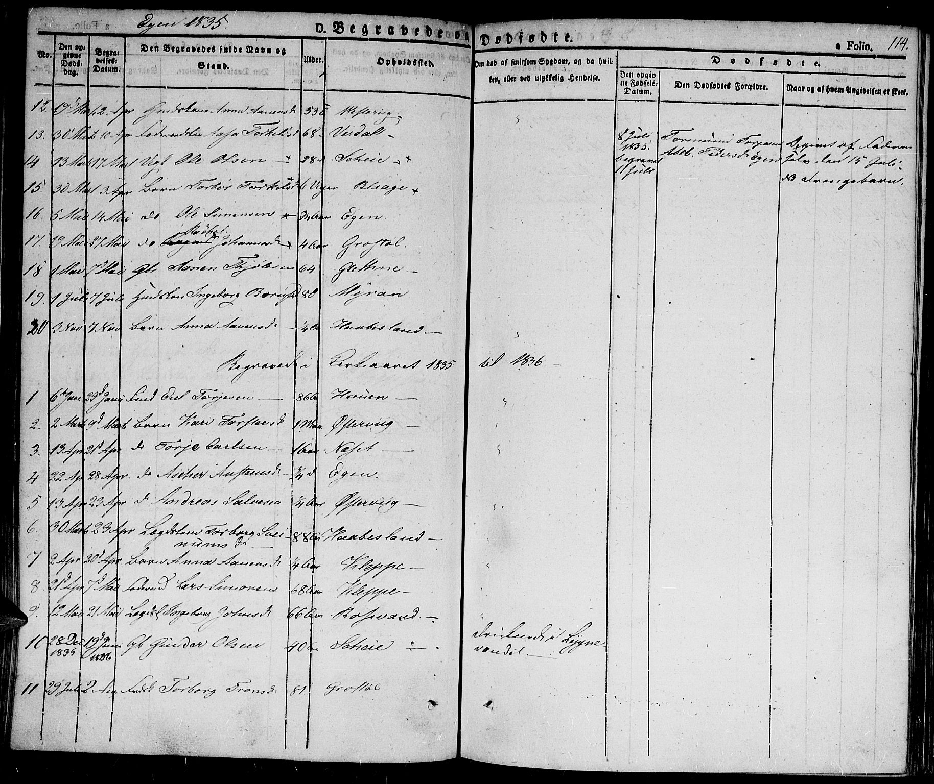 Hægebostad sokneprestkontor, AV/SAK-1111-0024/F/Fa/Fab/L0001: Parish register (official) no. A 1, 1823-1867, p. 114