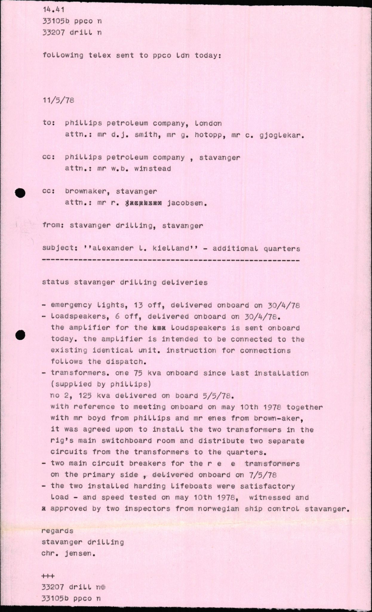 Pa 1503 - Stavanger Drilling AS, AV/SAST-A-101906/2/E/Eb/Eba/L0010: Sak og korrespondanse, 1977-1981