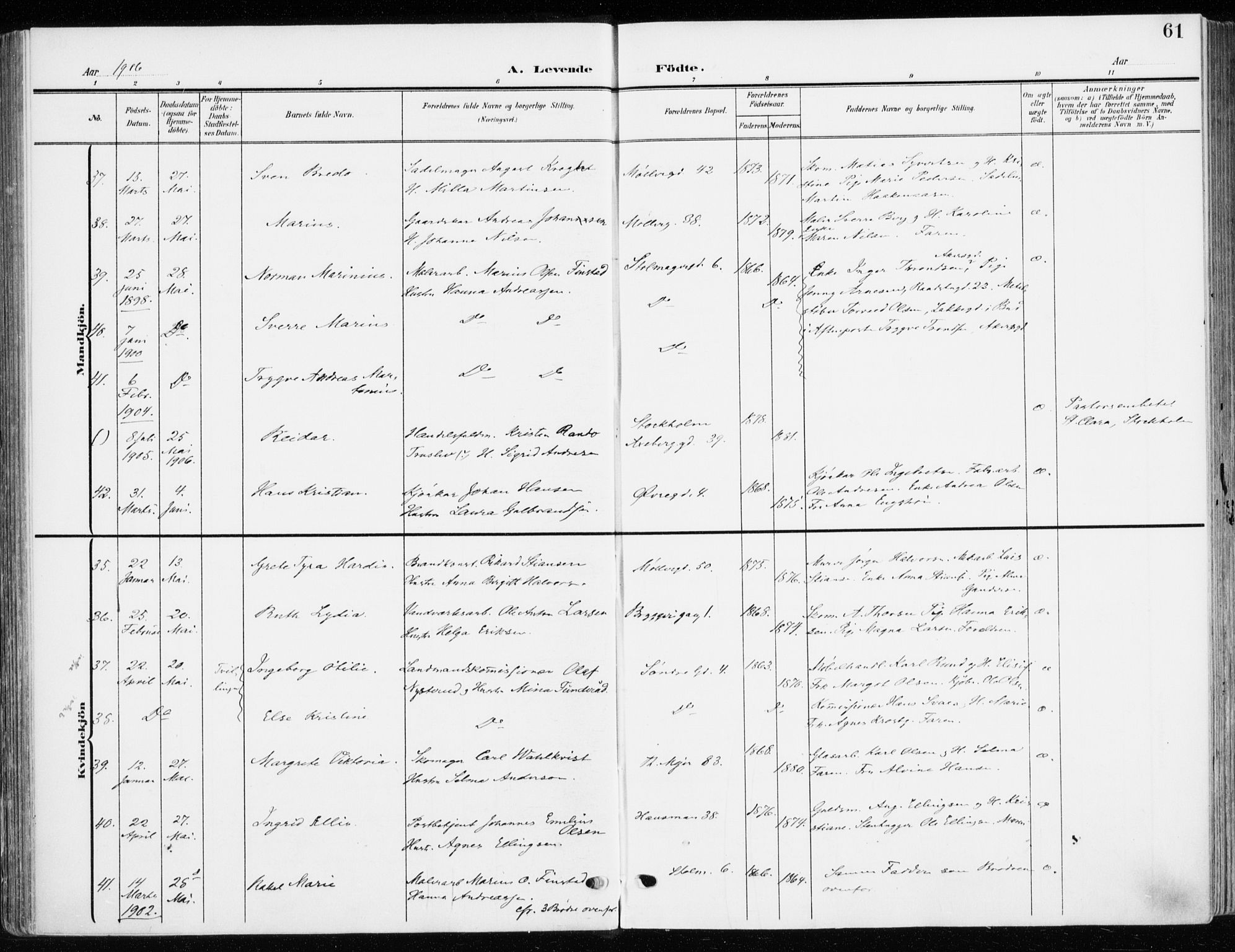 Jakob prestekontor Kirkebøker, SAO/A-10850/F/Fa/L0005b: Parish register (official) no. 5b, 1904-1922, p. 61