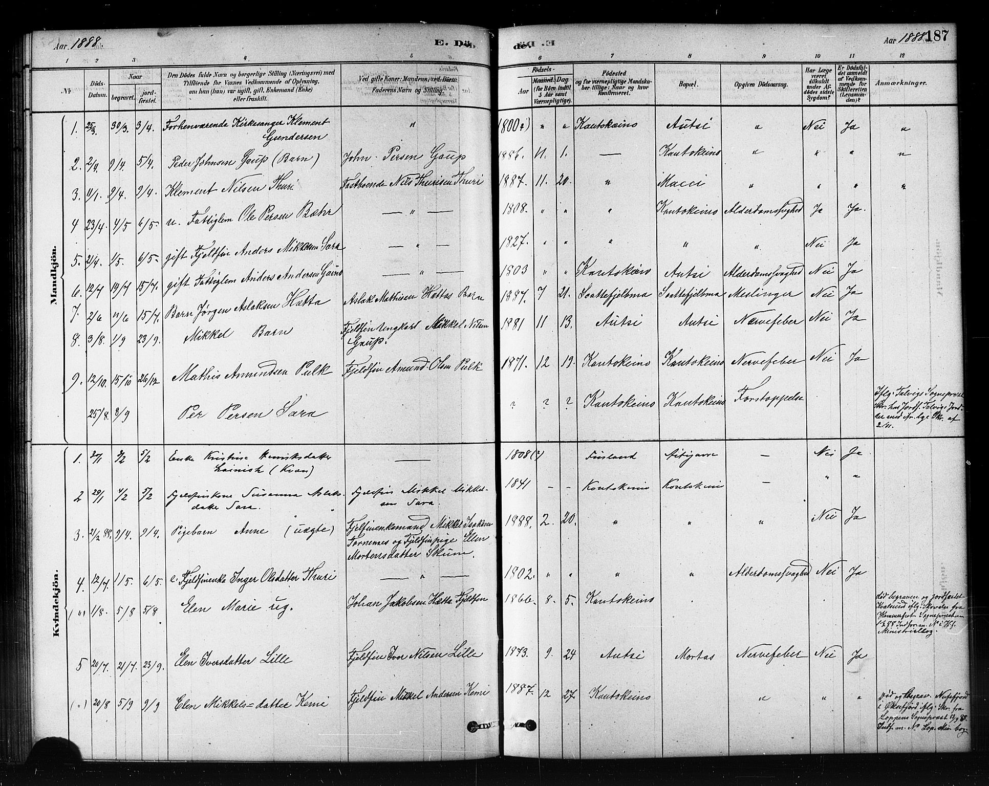 Kautokeino sokneprestembete, SATØ/S-1340/H/Hb/L0002.klokk: Parish register (copy) no. 2, 1877-1896, p. 187