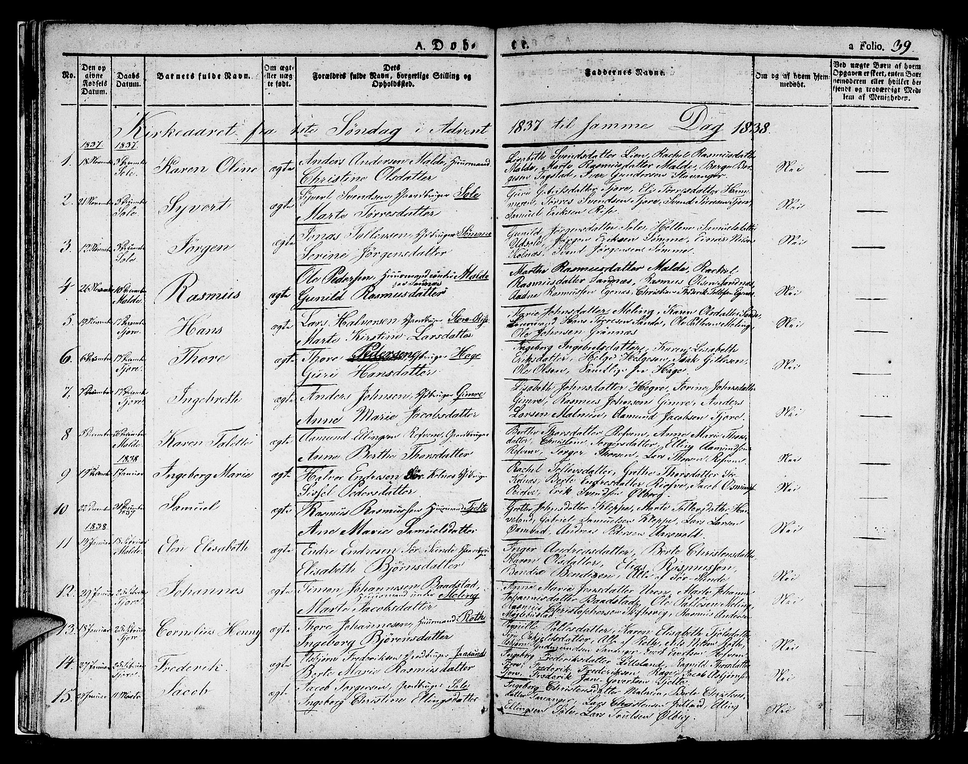 Håland sokneprestkontor, SAST/A-101802/001/30BA/L0005: Parish register (official) no. A 5, 1829-1841, p. 39