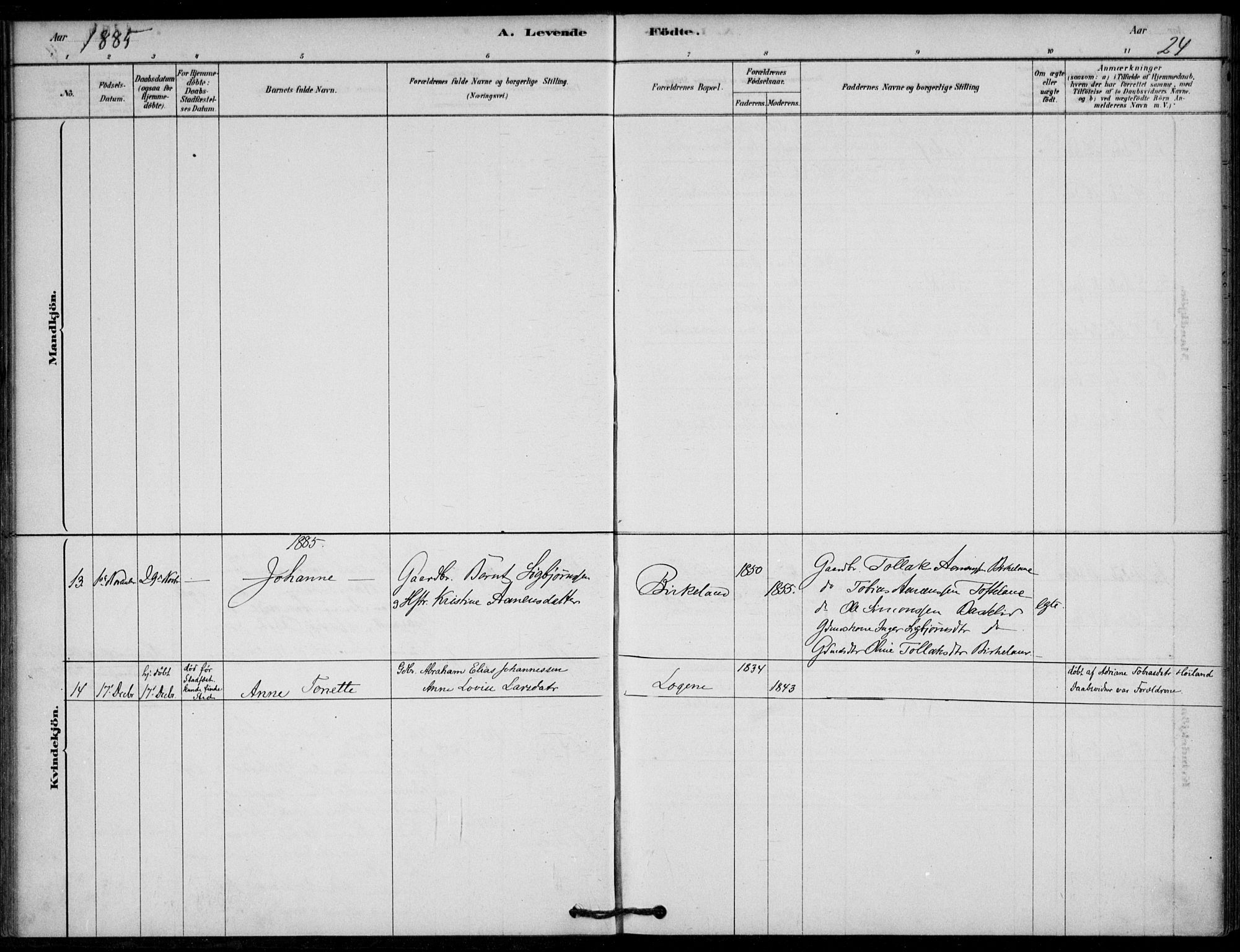 Lyngdal sokneprestkontor, AV/SAK-1111-0029/F/Fa/Fab/L0003: Parish register (official) no. A 3, 1878-1903, p. 24