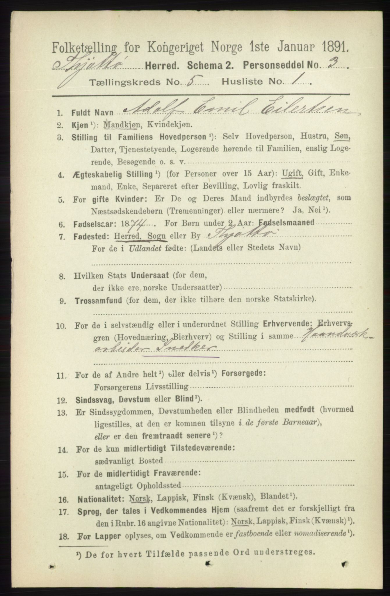 RA, 1891 census for 1817 Tjøtta, 1891, p. 2380